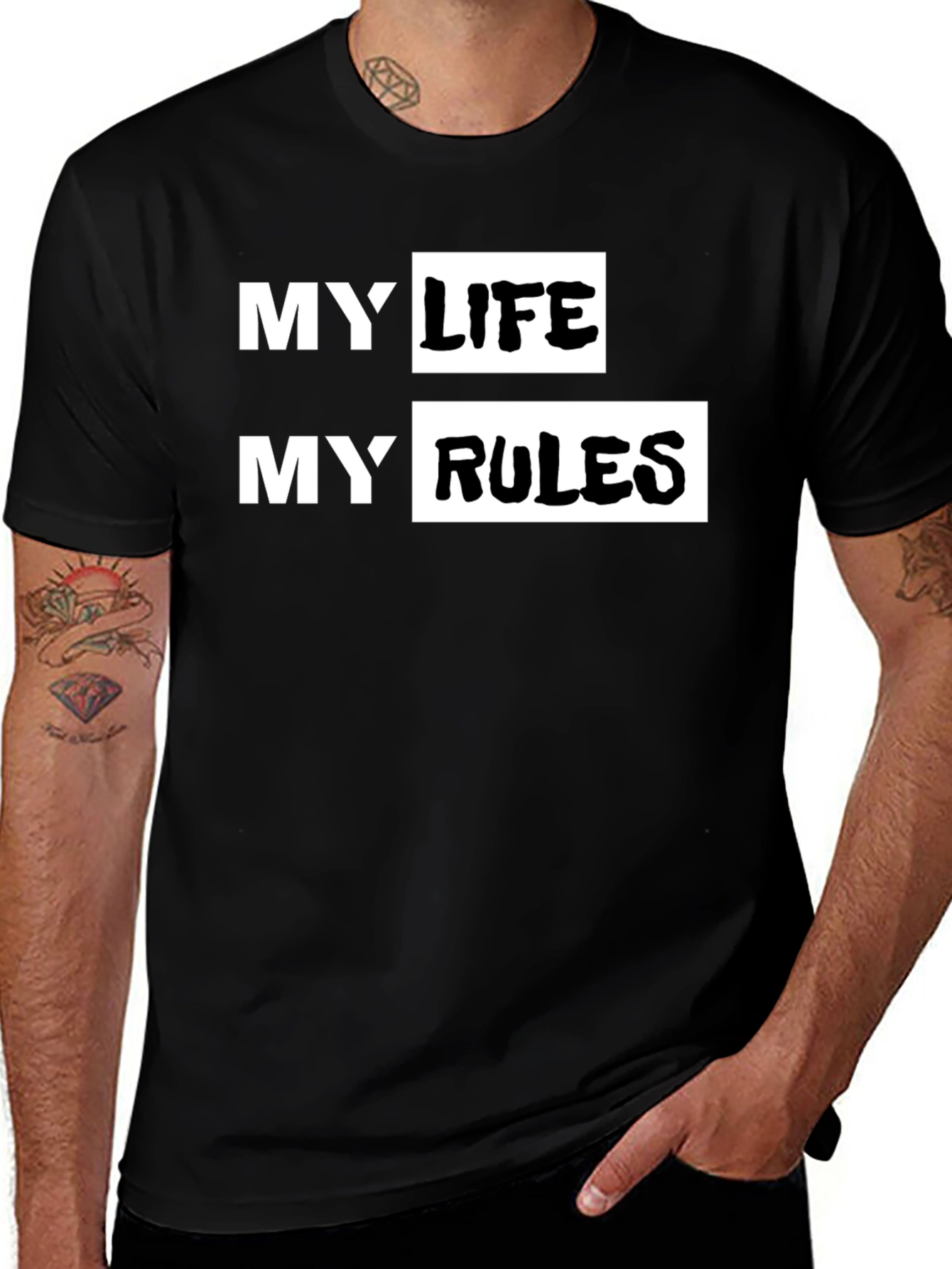 Variant 20 of My Life My Rules Graphic Tee - Black Cotton T-Shirt