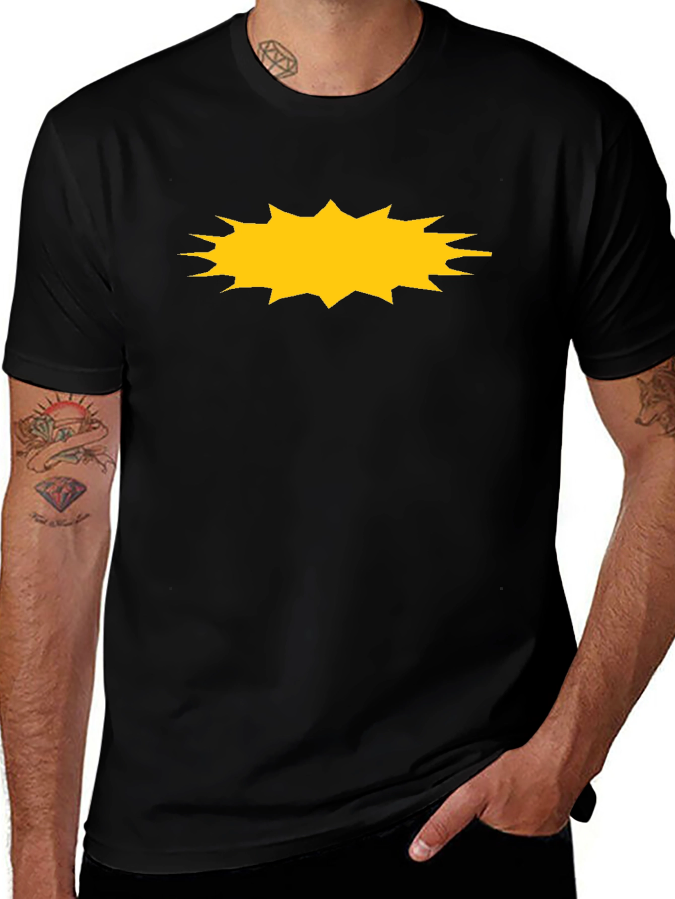Variant 20 of Men's Black T-Shirt with Yellow Burst Design
