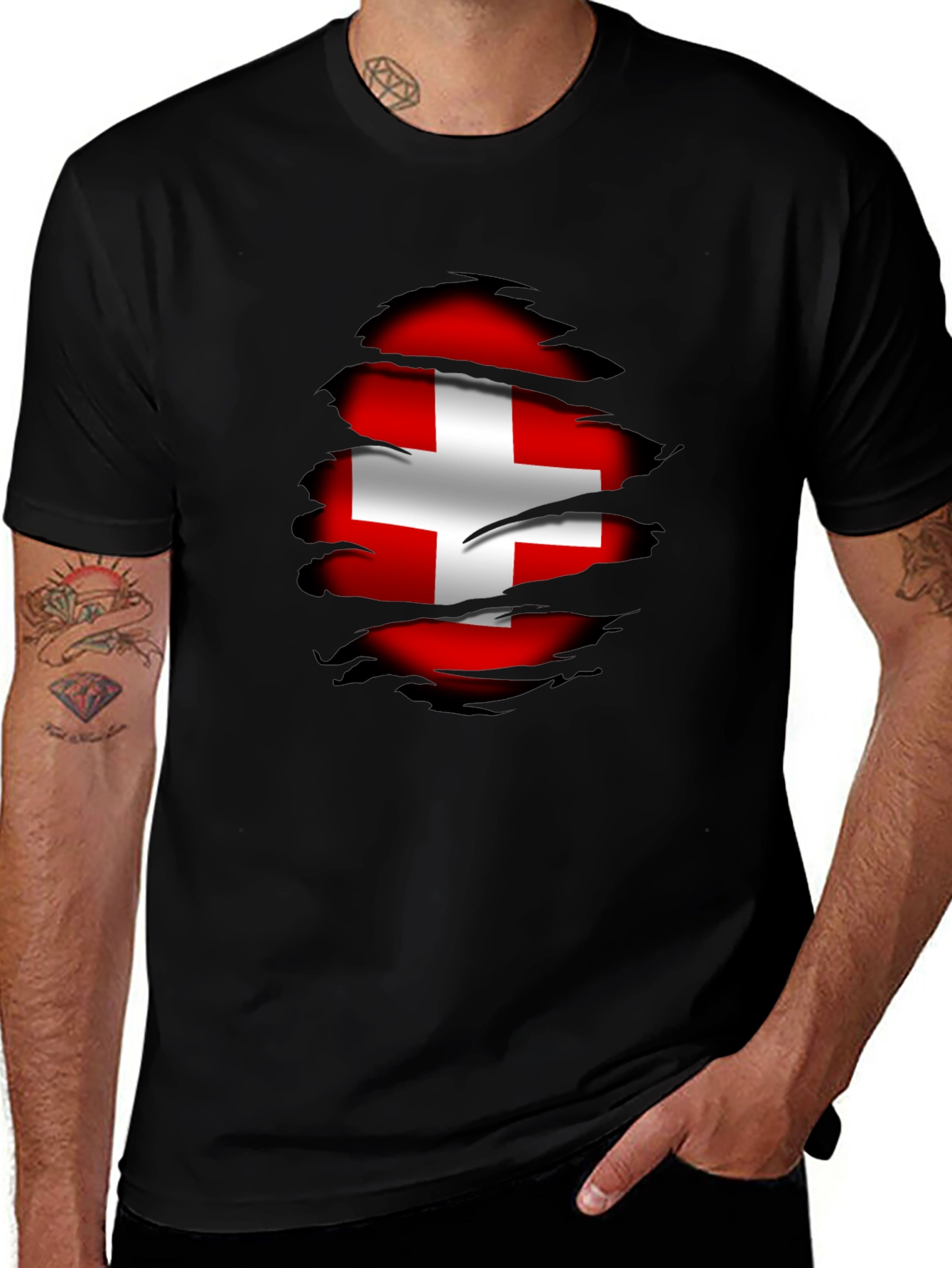 Switzerland Flag Ripped T-Shirt - Swiss Pride