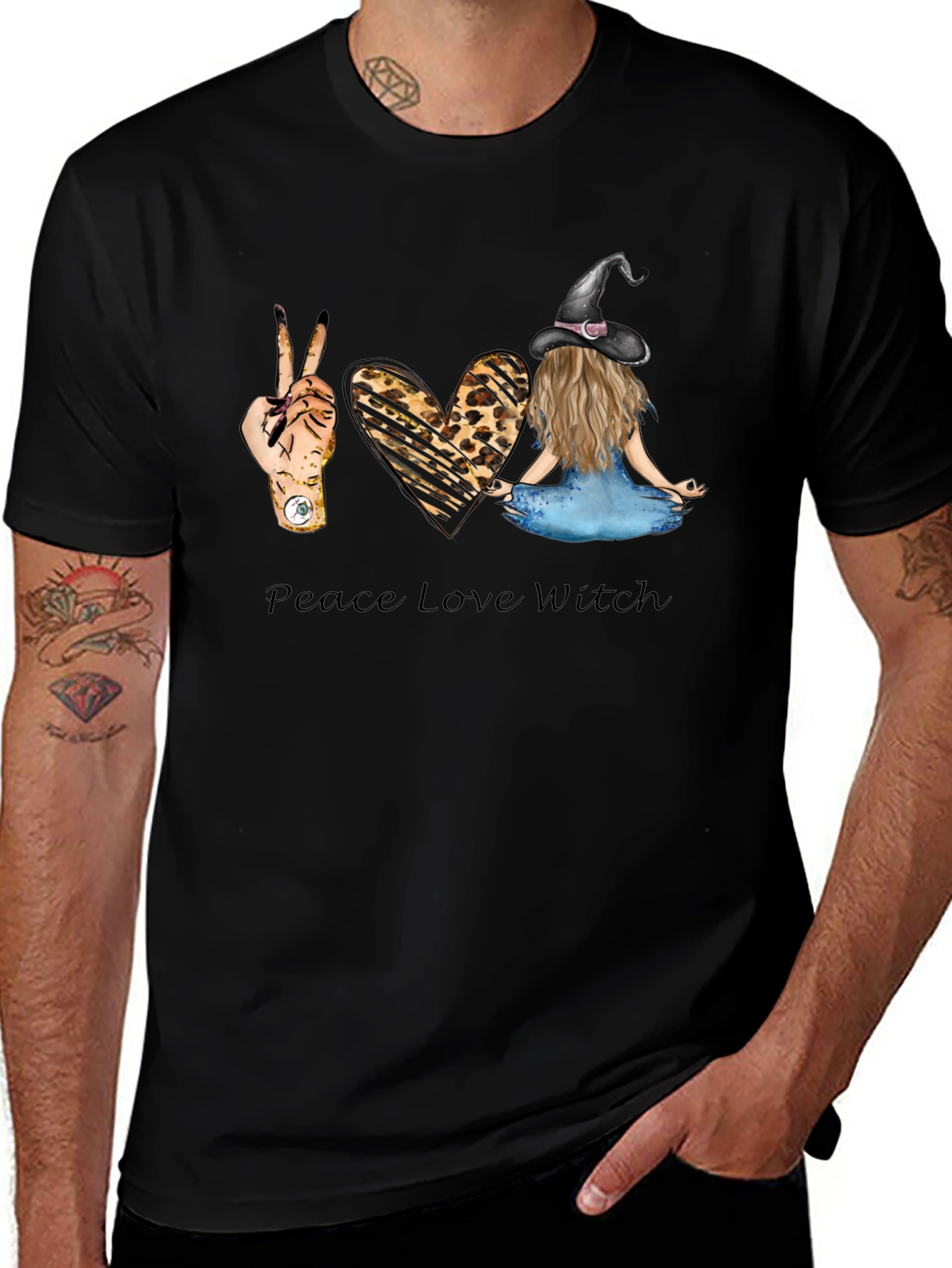 Variant 5 of Peace Love Witch T-Shirt - Black Tee