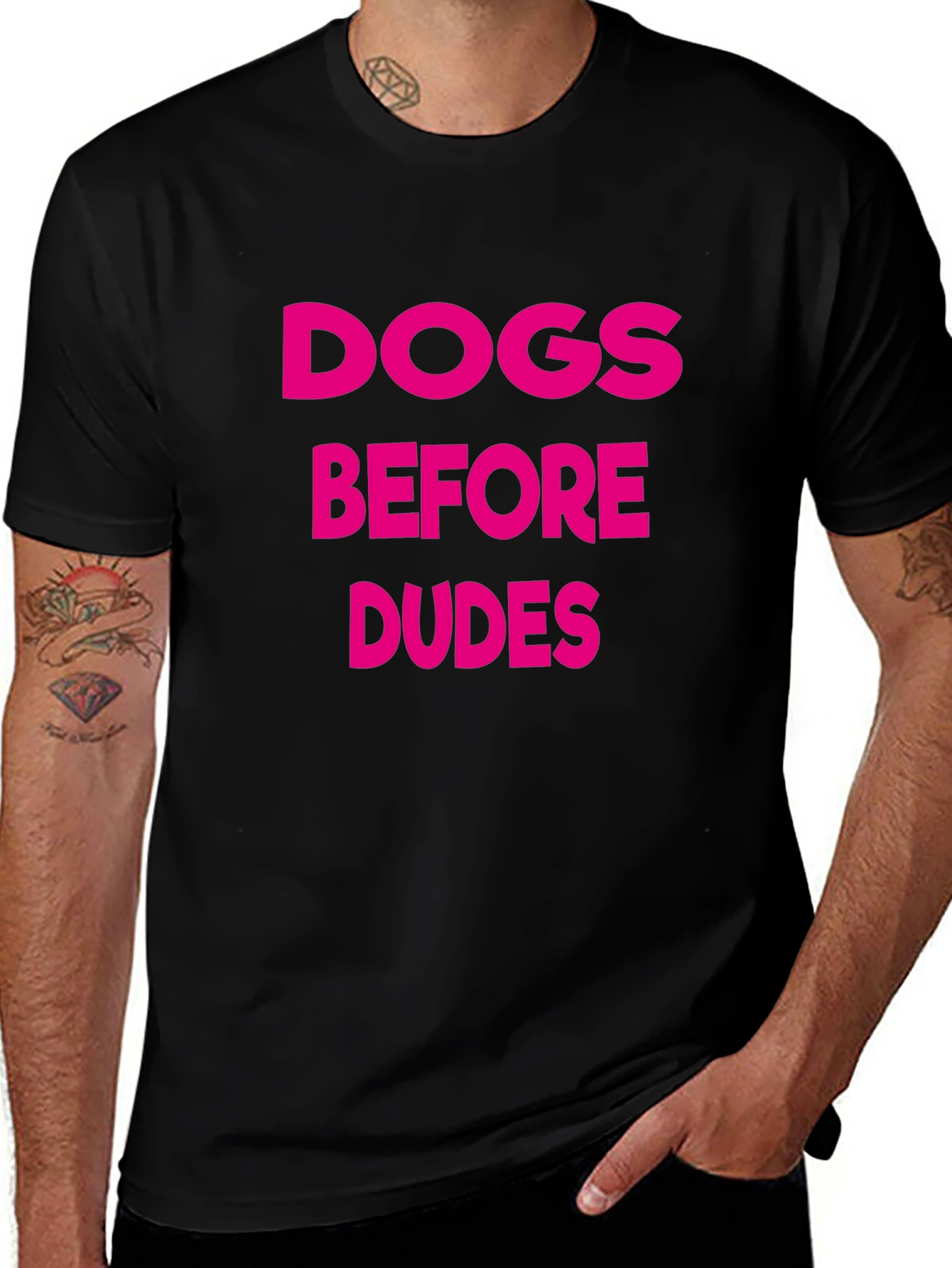 Variant 30 of Dogs Before Dudes Graphic Tee - Black Cotton T-Shirt