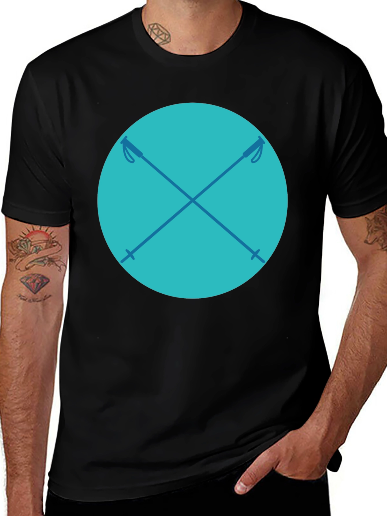 Variant 30 of Ski Poles Tee - Aqua Circle