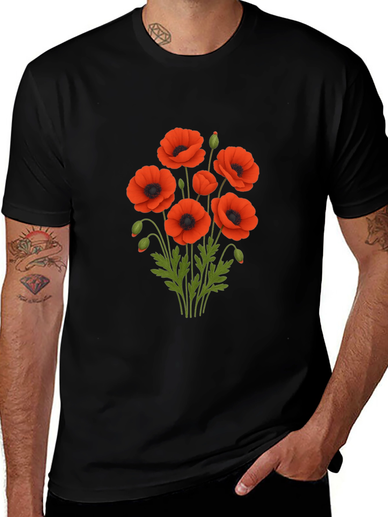 Variant 23 of Poppy Flower Graphic Black T-Shirt