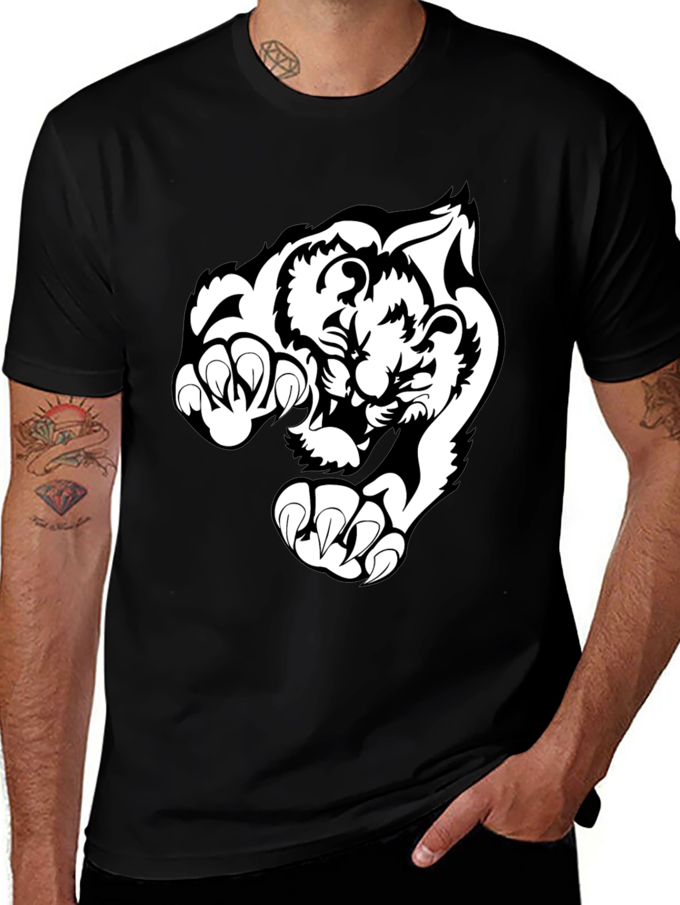 Variant 27 of Black T-Shirt with White Tiger Graphic