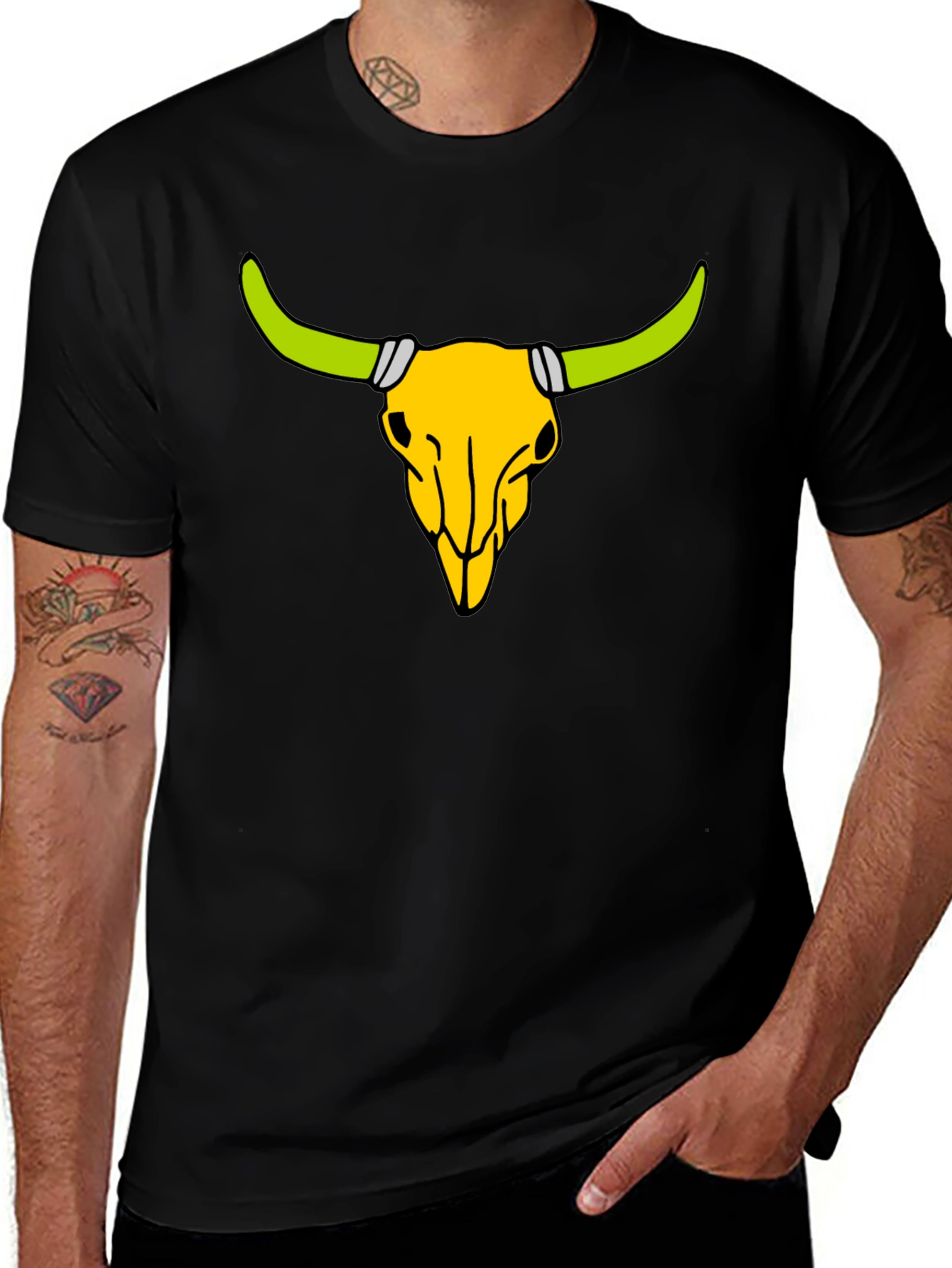 Variant 8 of Bull Skull Graphic Tee - Black Cotton Comfort