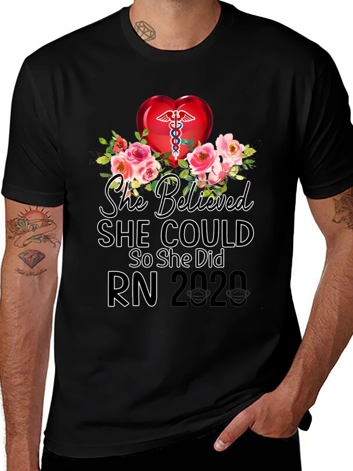 Variant 16 of Nurse RN 2020 Floral Graphic T-Shirt