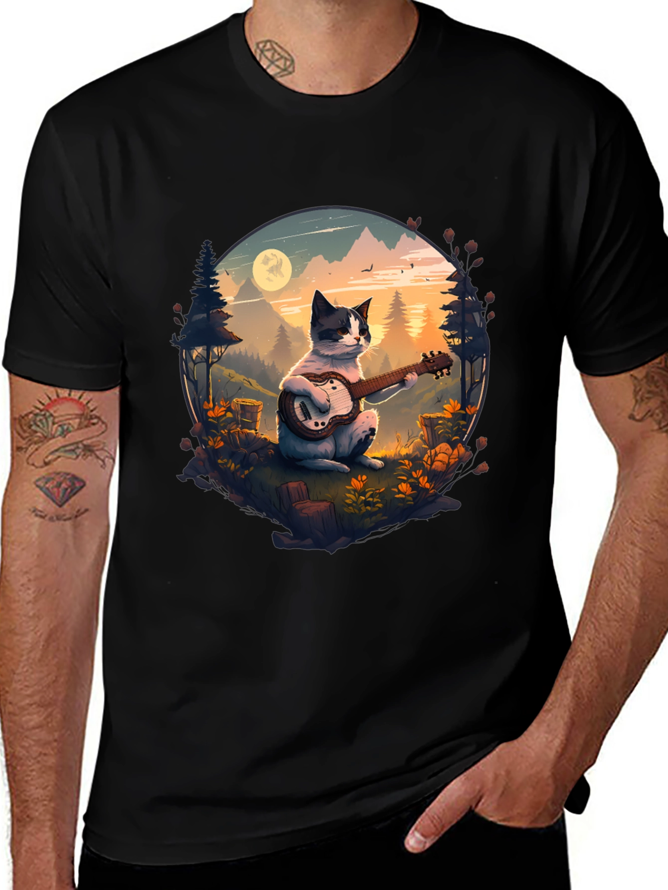 Variant 20 of Cat Musician T-Shirt - Black, Unique Design