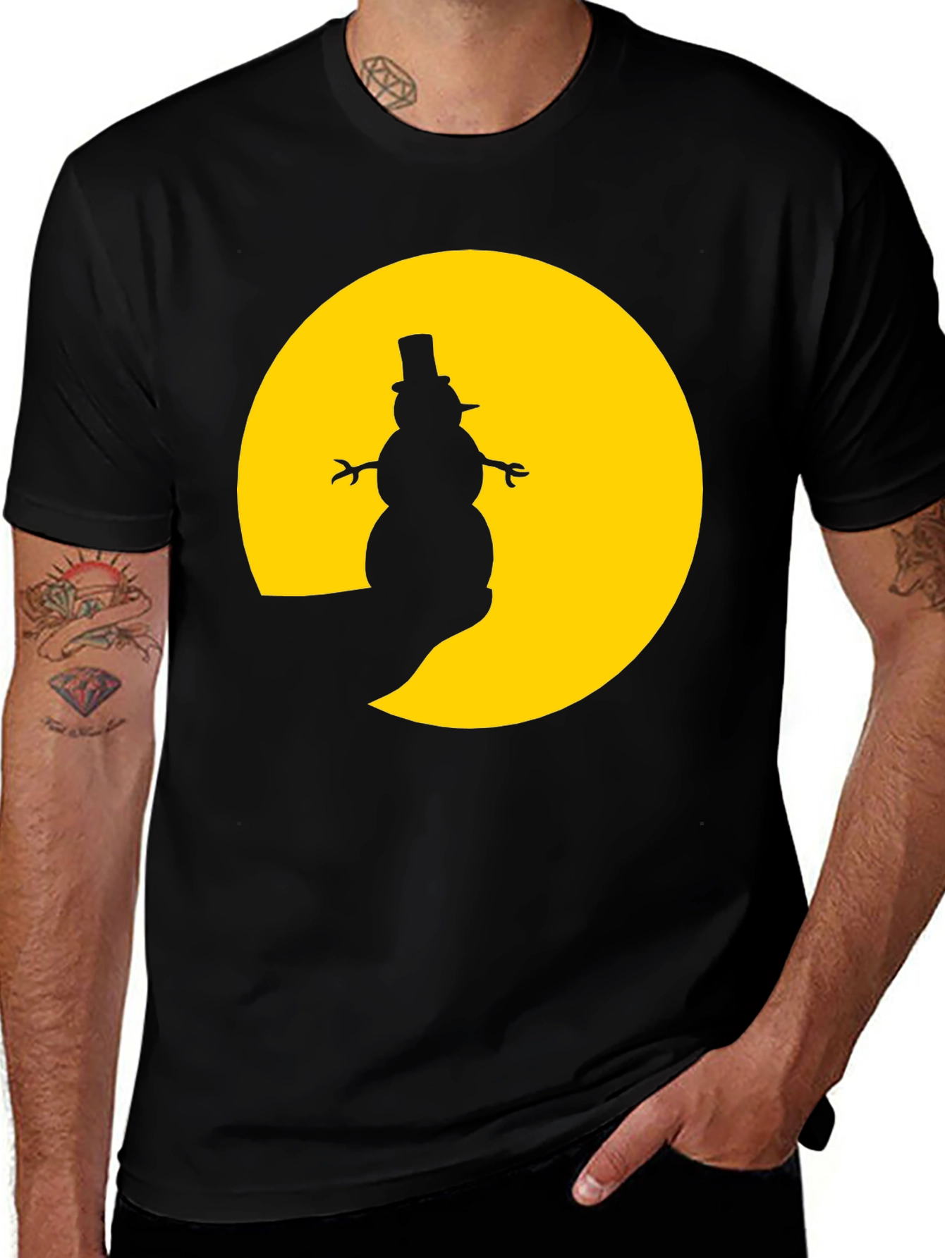 Variant 18 of Snowman Shadow T-Shirt - Black Crew Neck