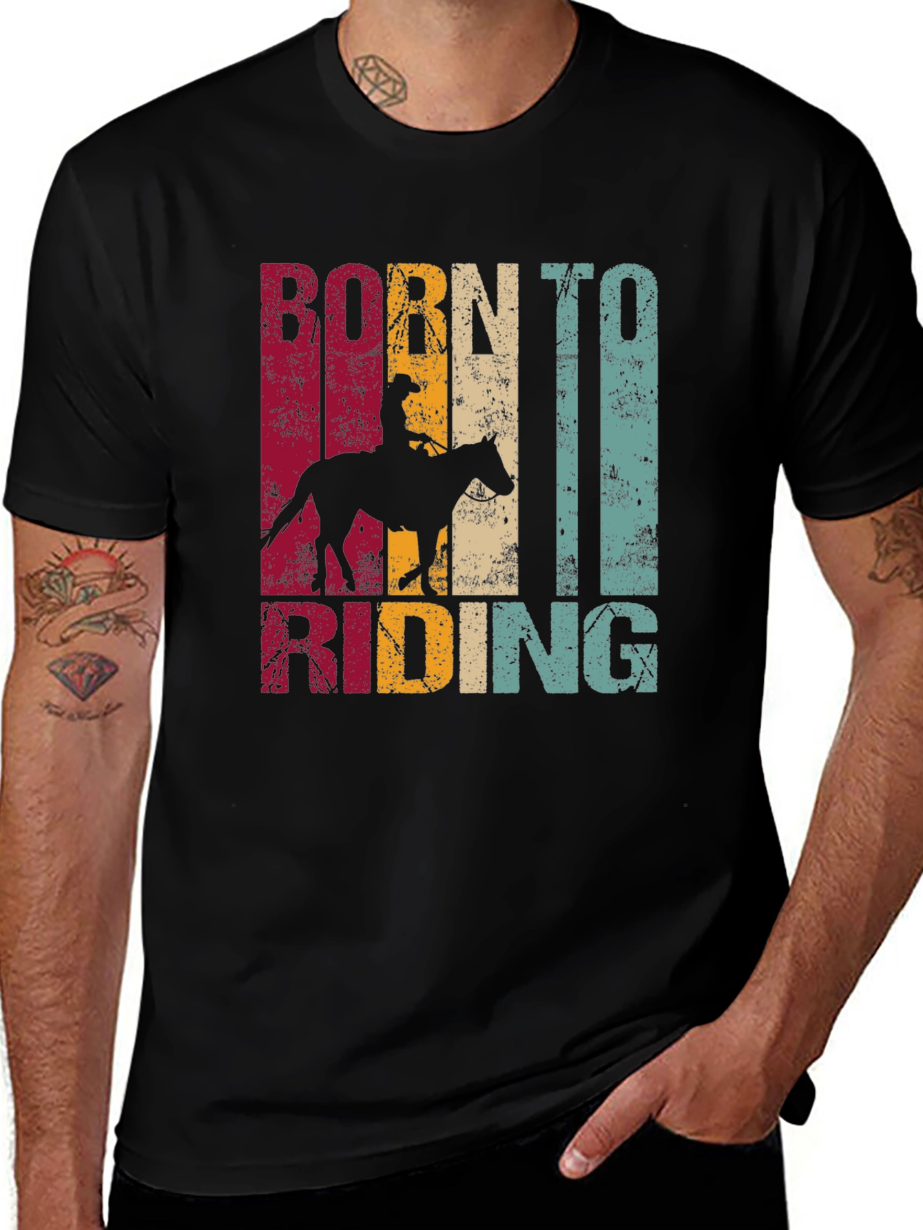 Variant 12 of Born to Riding Graphic Tee, Vintage Style Horse Lover Shirt