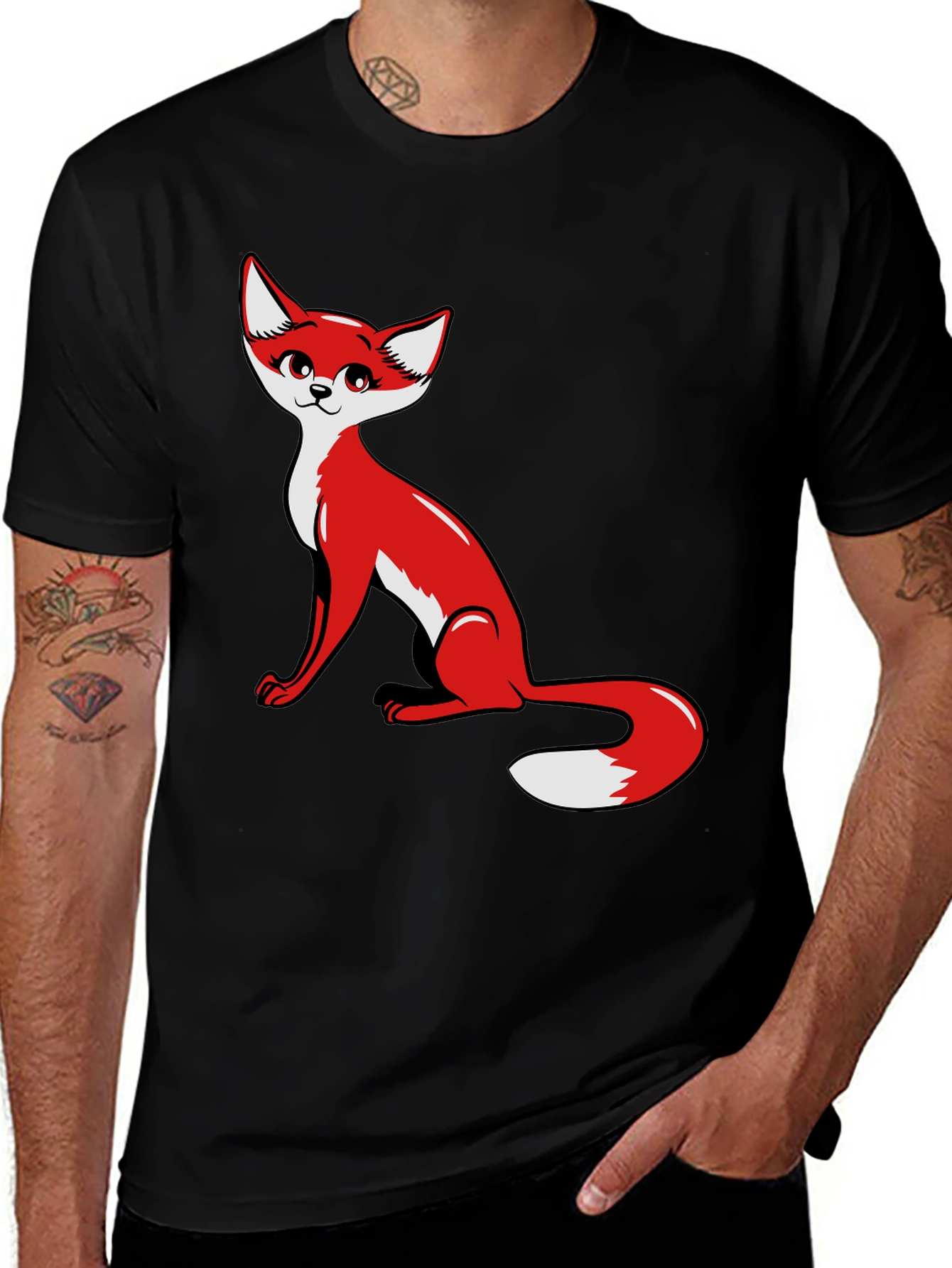Variant 12 of Cute Cartoon Fox Black T-Shirt