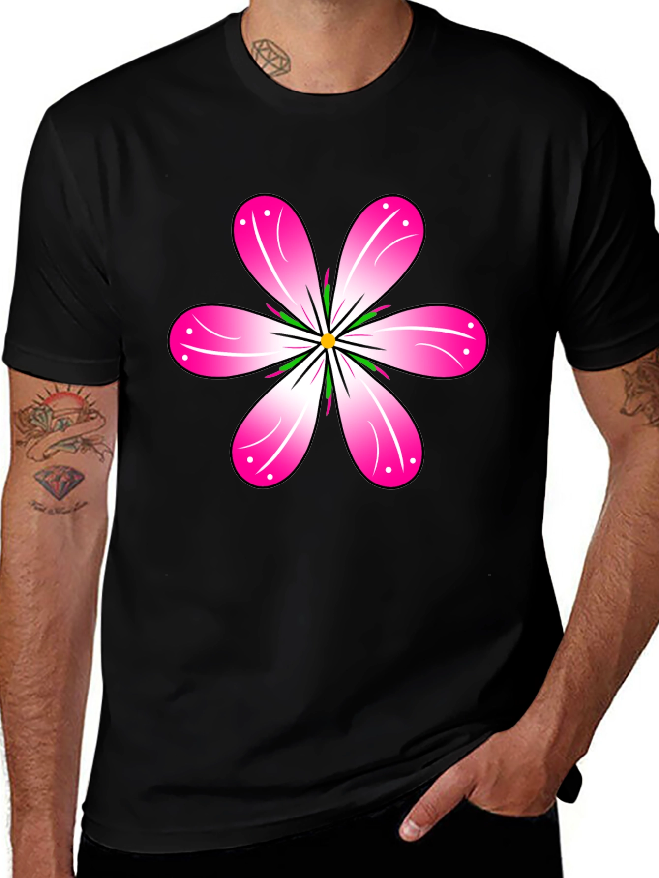 Variant 25 of Floral Print Men's Black T-Shirt