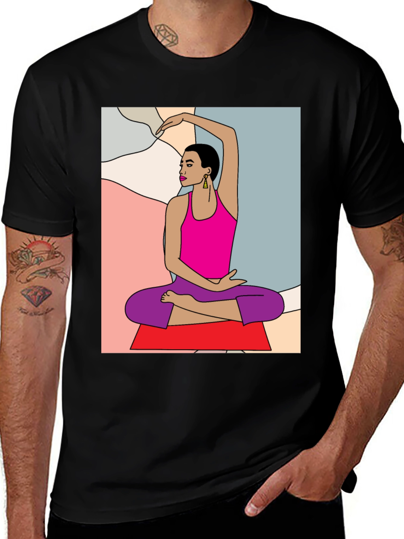 Variant 24 of Yoga Art Graphic Tee - Black Cotton Blend