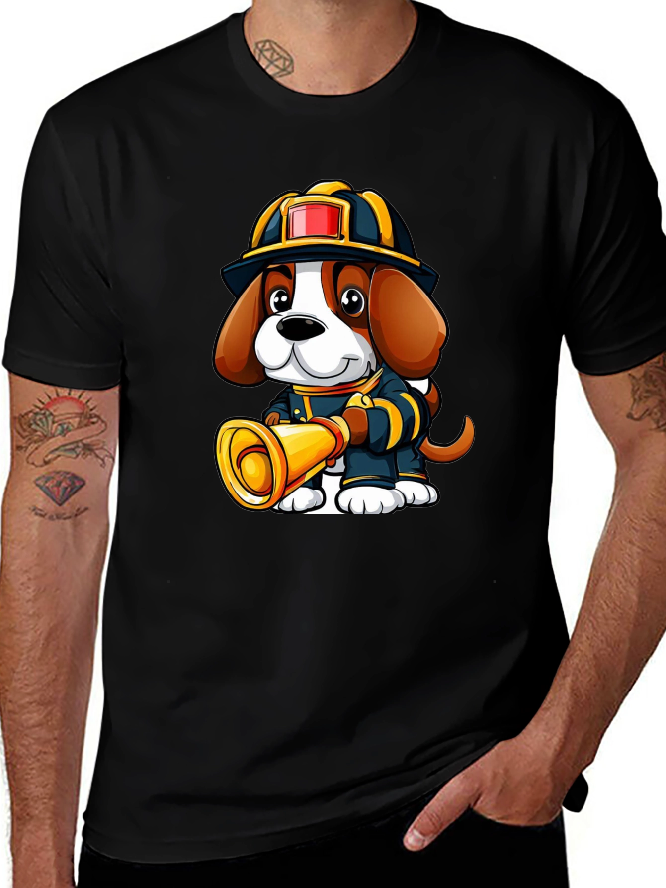 Variant 14 of Firefighter Dog Graphic T-Shirt - Cute Cartoon Tee