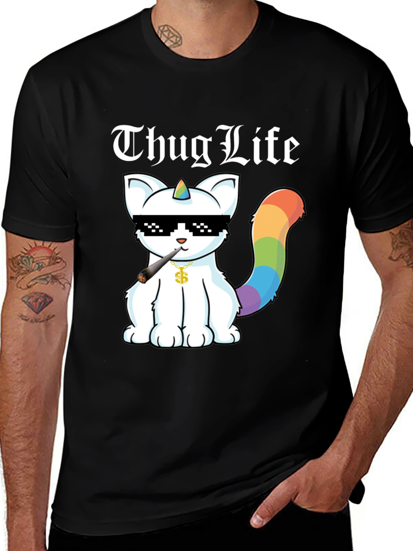 Thug Life Unicorn Cat Graphic Tee