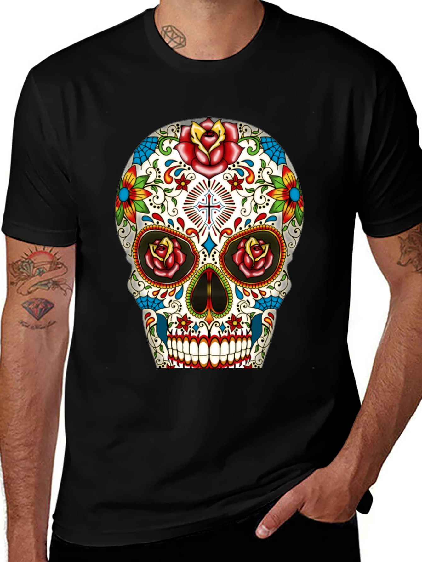 Variant 7 of Sugar Skull Graphic Tee - Day of the Dead Style