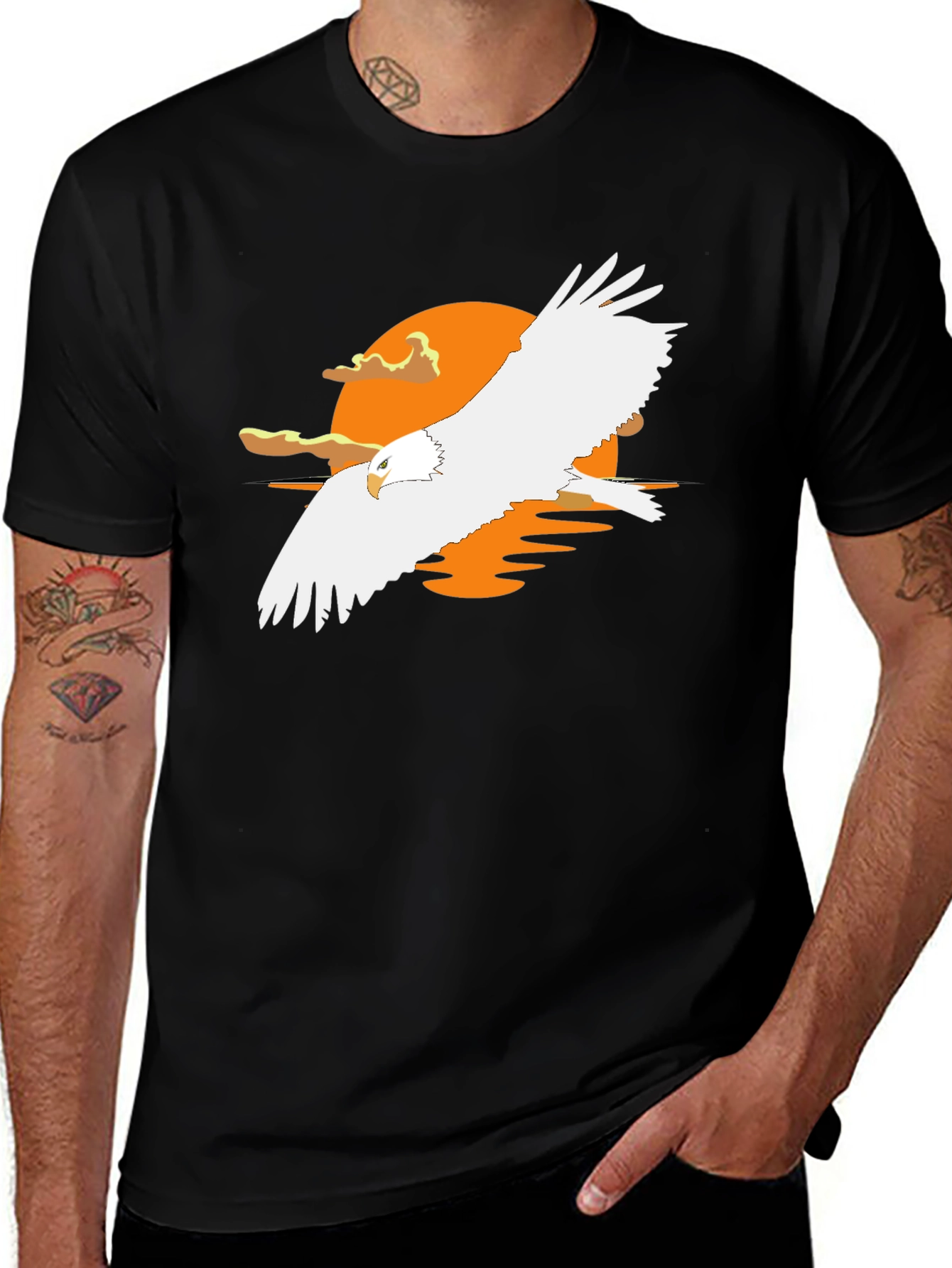 Variant 14 of Eagle Sunset Graphic Tee - Stylish Black T-Shirt