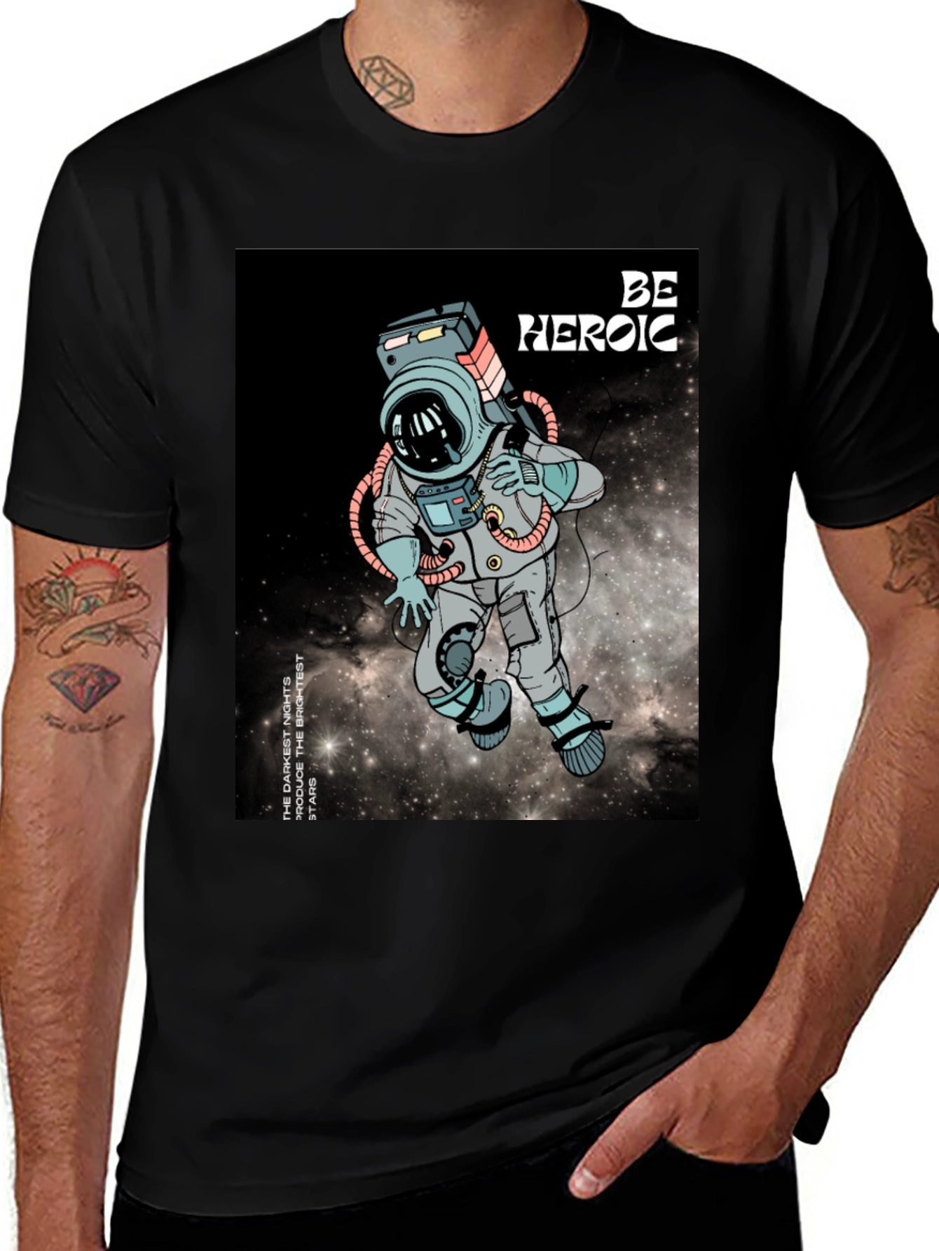 Variant 23 of Be Heroic Astronaut Graphic Tee - Stylish Outer Space Design