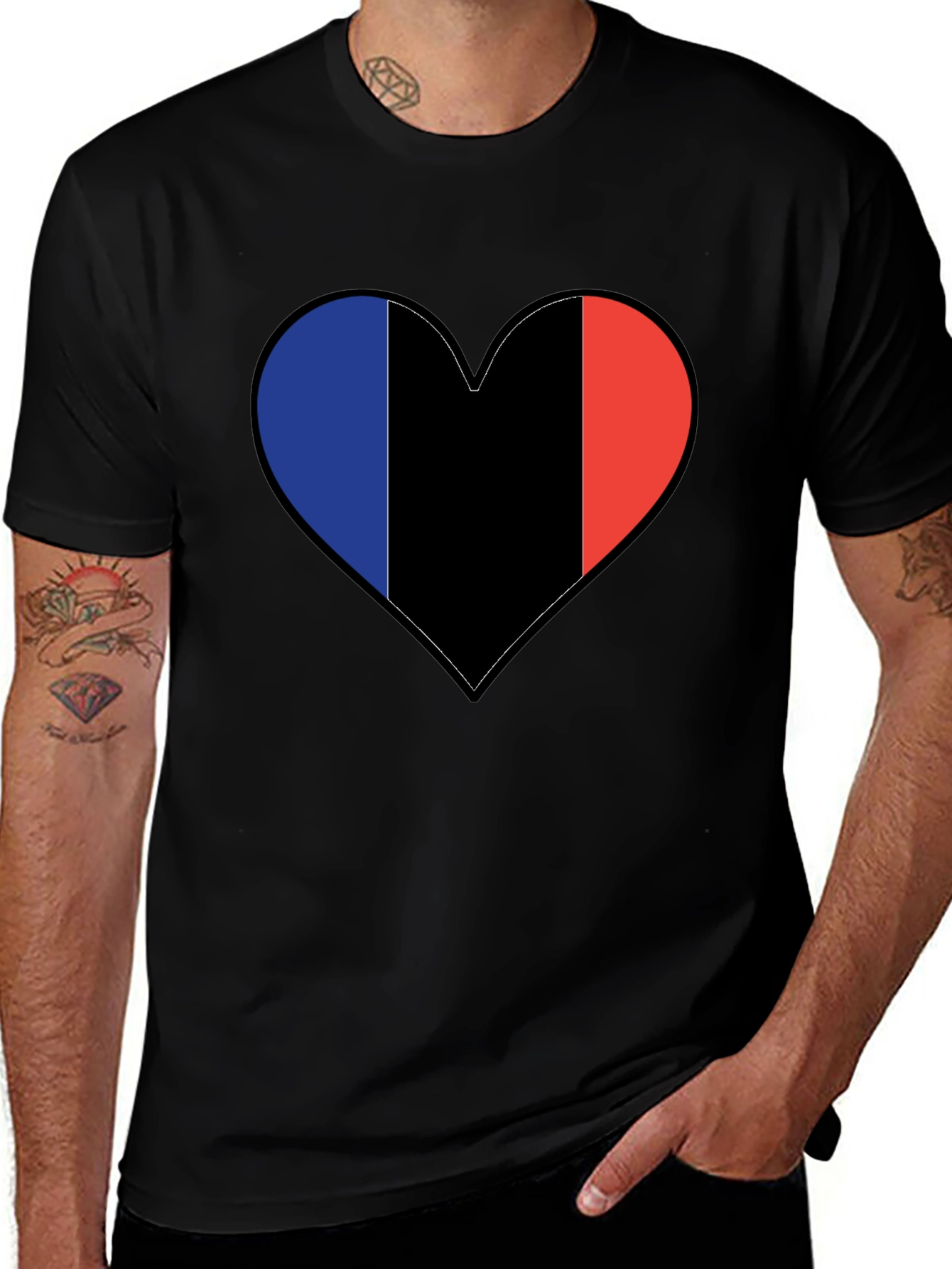 Variant 18 of French Flag Heart Black T-Shirt