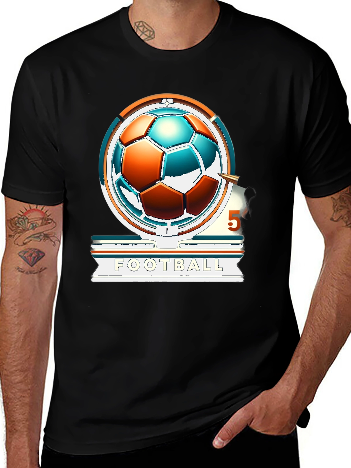 Variant 4 of Football Graphic T-Shirt - Black Cotton Tee
