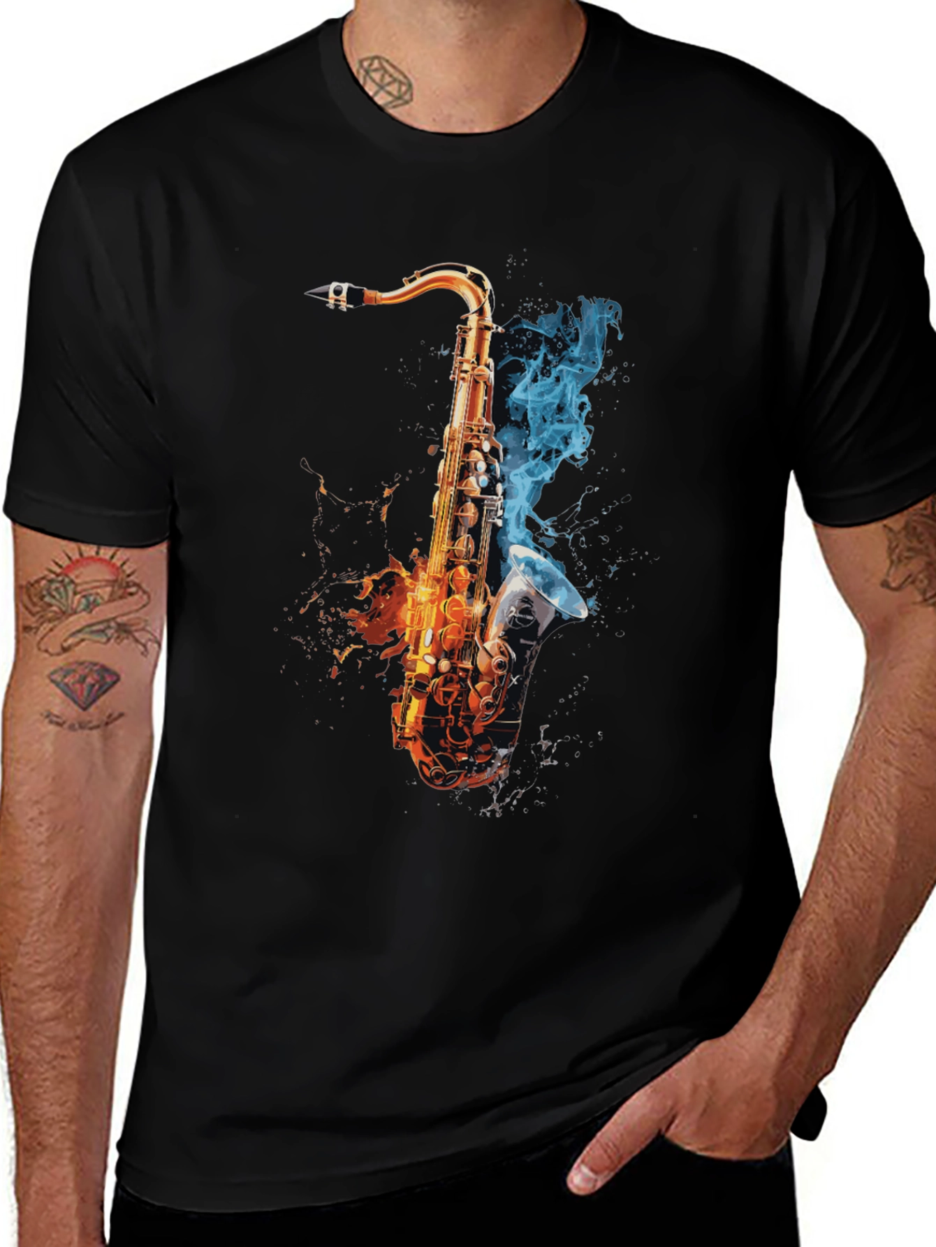 Variant 8 of Saxophone Fire & Ice Graphic Tee - Musician Style