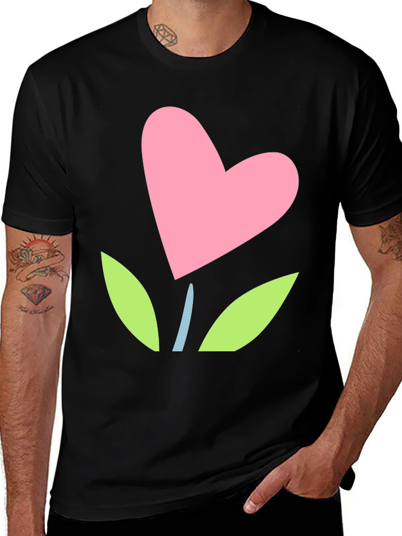 Variant 22 of Heart Flower Graphic Tee - Black