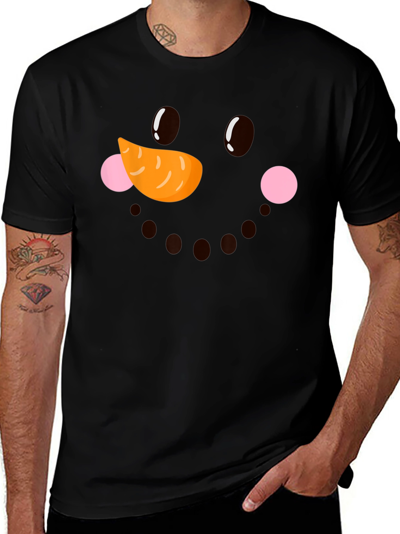 Variant 23 of Festive Snowman Face Graphic Tee - Black