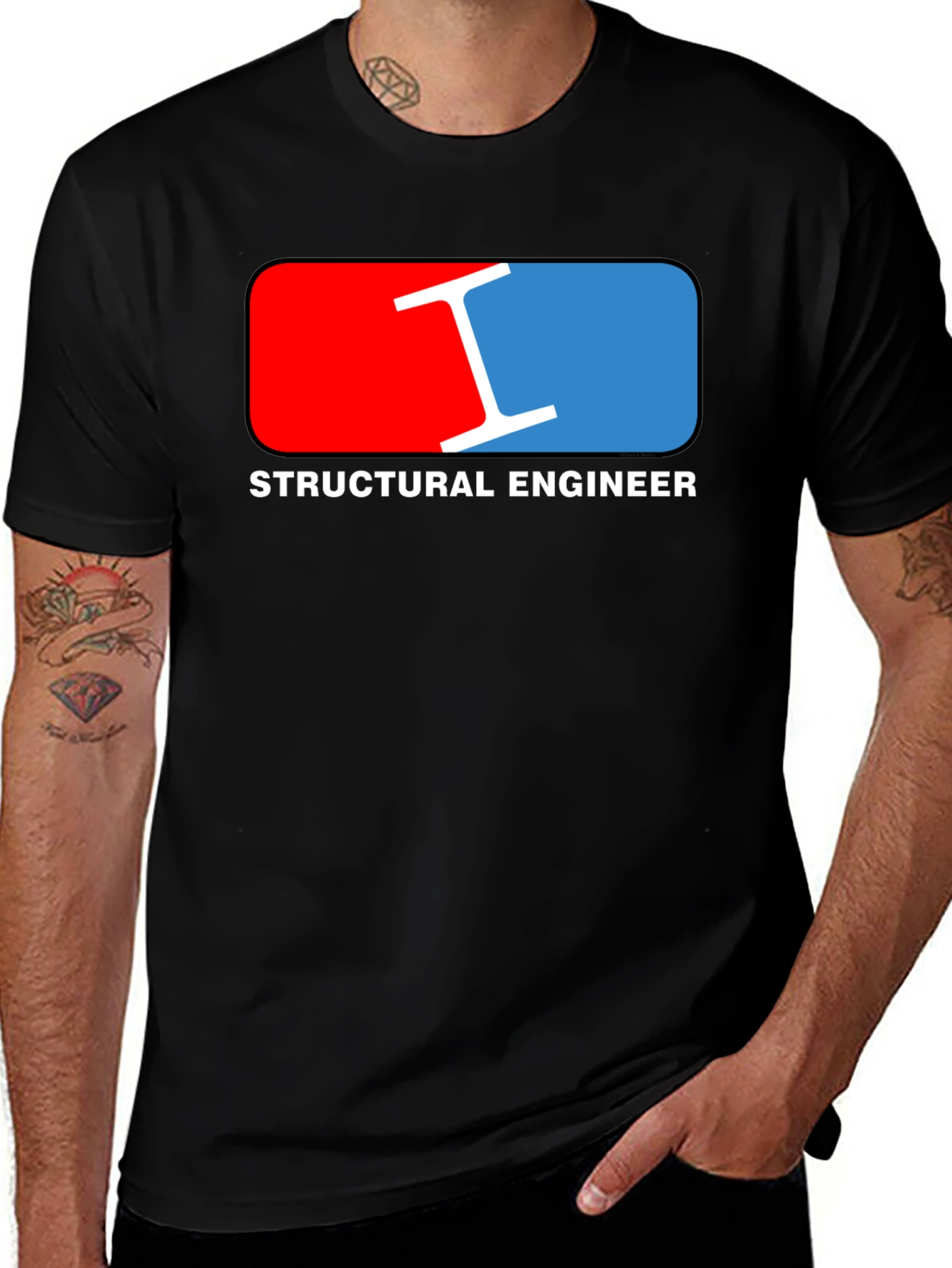 Variant 6 of Structural Engineer T-Shirt - Red & Blue Design