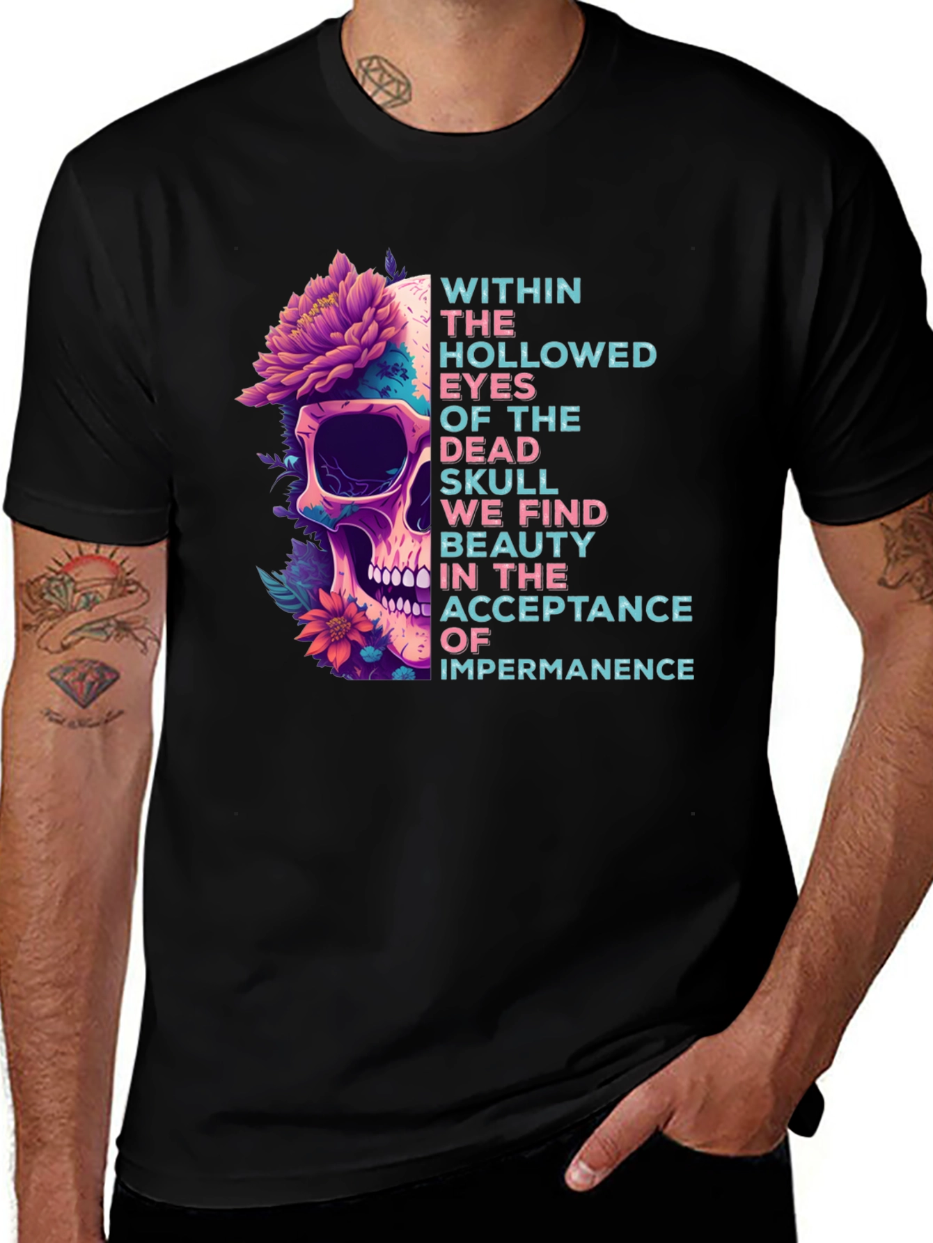 Skull & Flowers Graphic Tee - Acceptance Impermanence