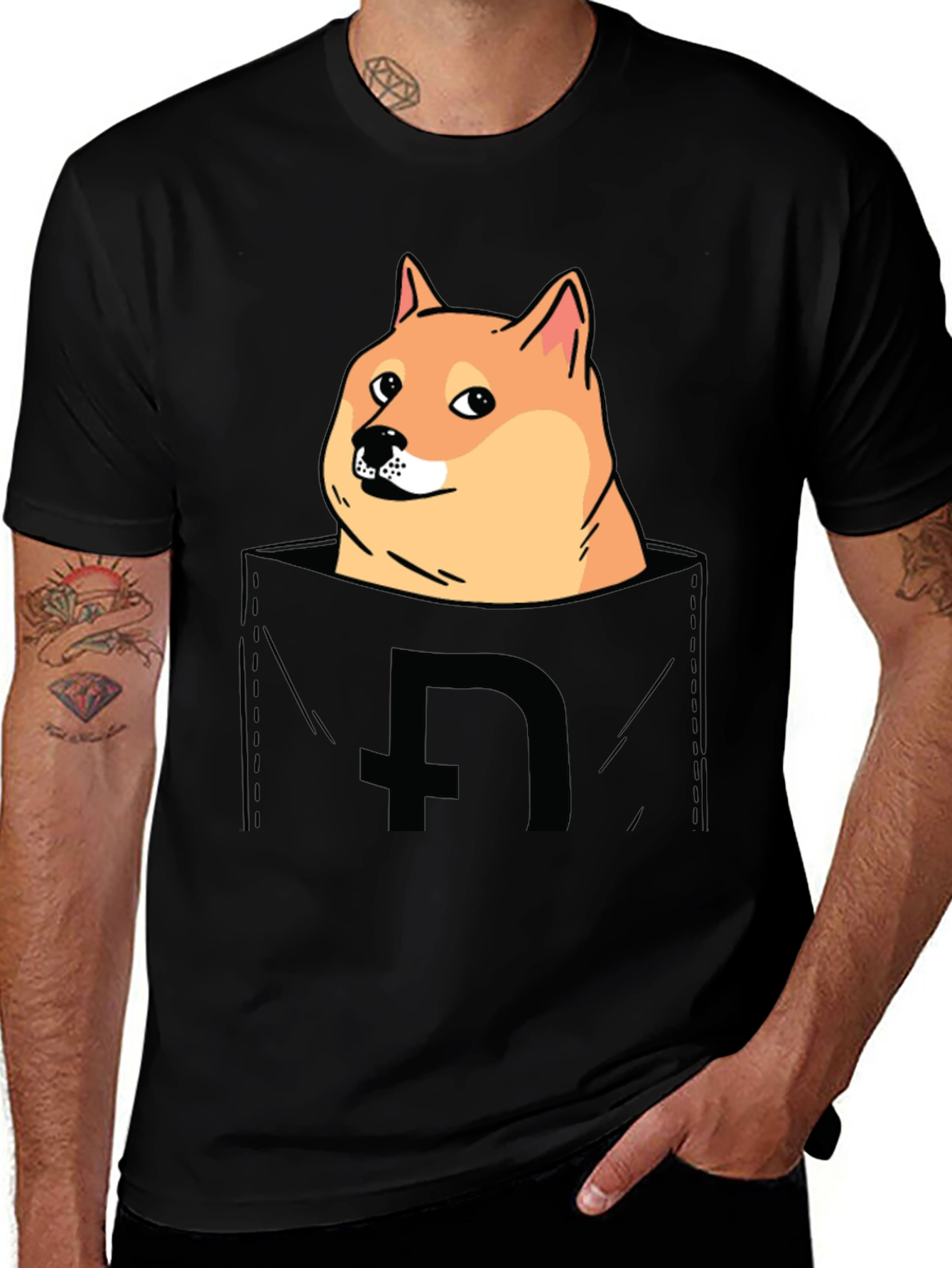 Variant 16 of Doge in Pocket Graphic Tee - Black
