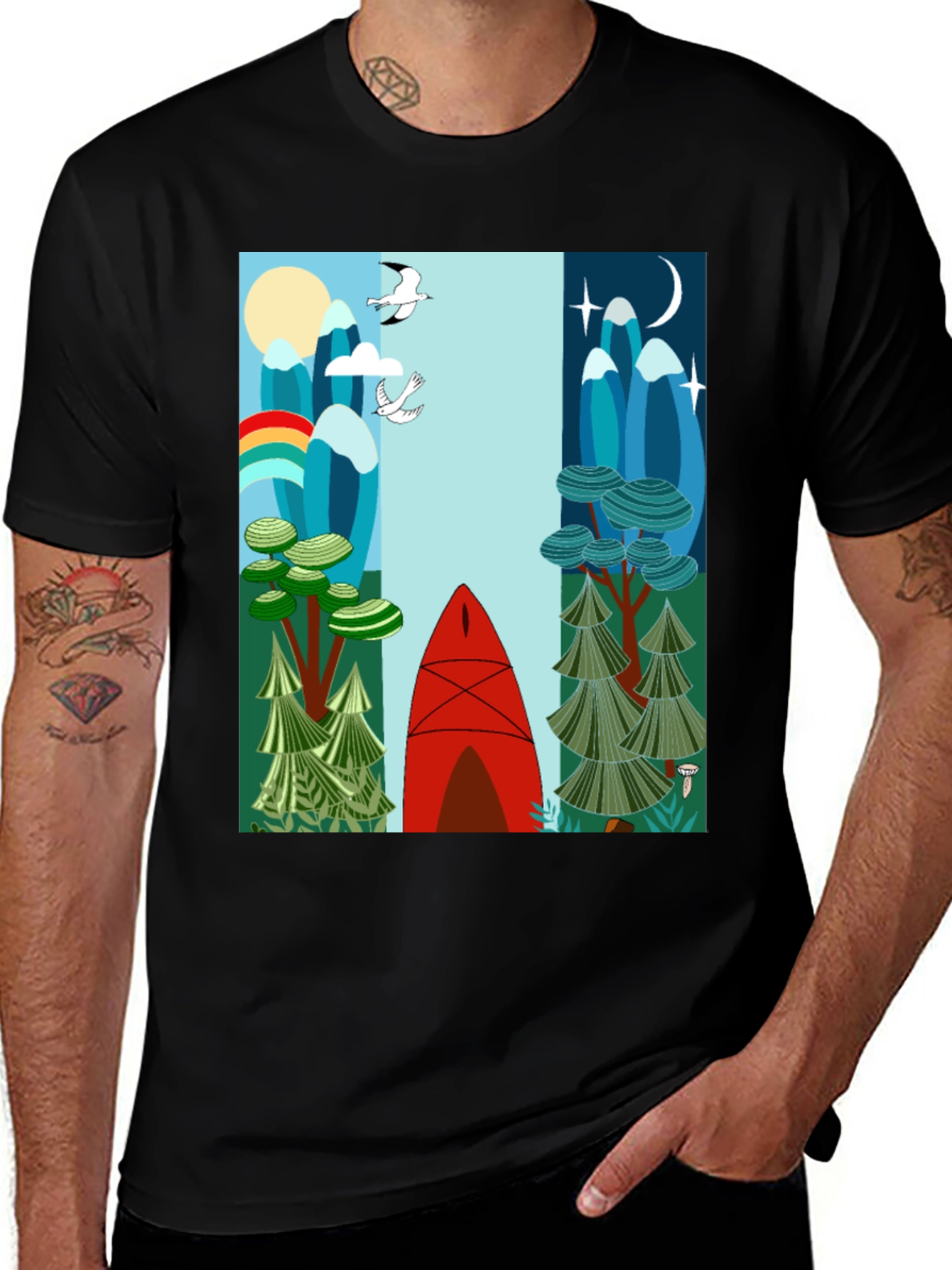 Variant 7 of Nature-Inspired Graphic Tee - Day & Night Canoe Design
