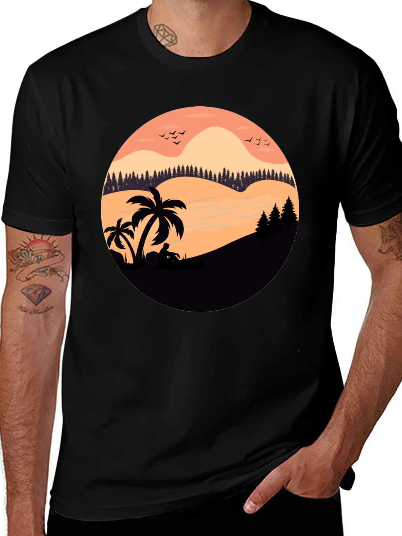 Variant 17 of Sunset Silhouette Graphic Tee - Black