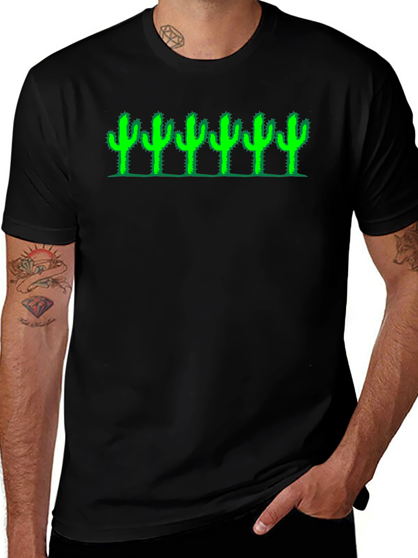 Variant 24 of Cactus Row Graphic Tee - Black Cotton T-Shirt