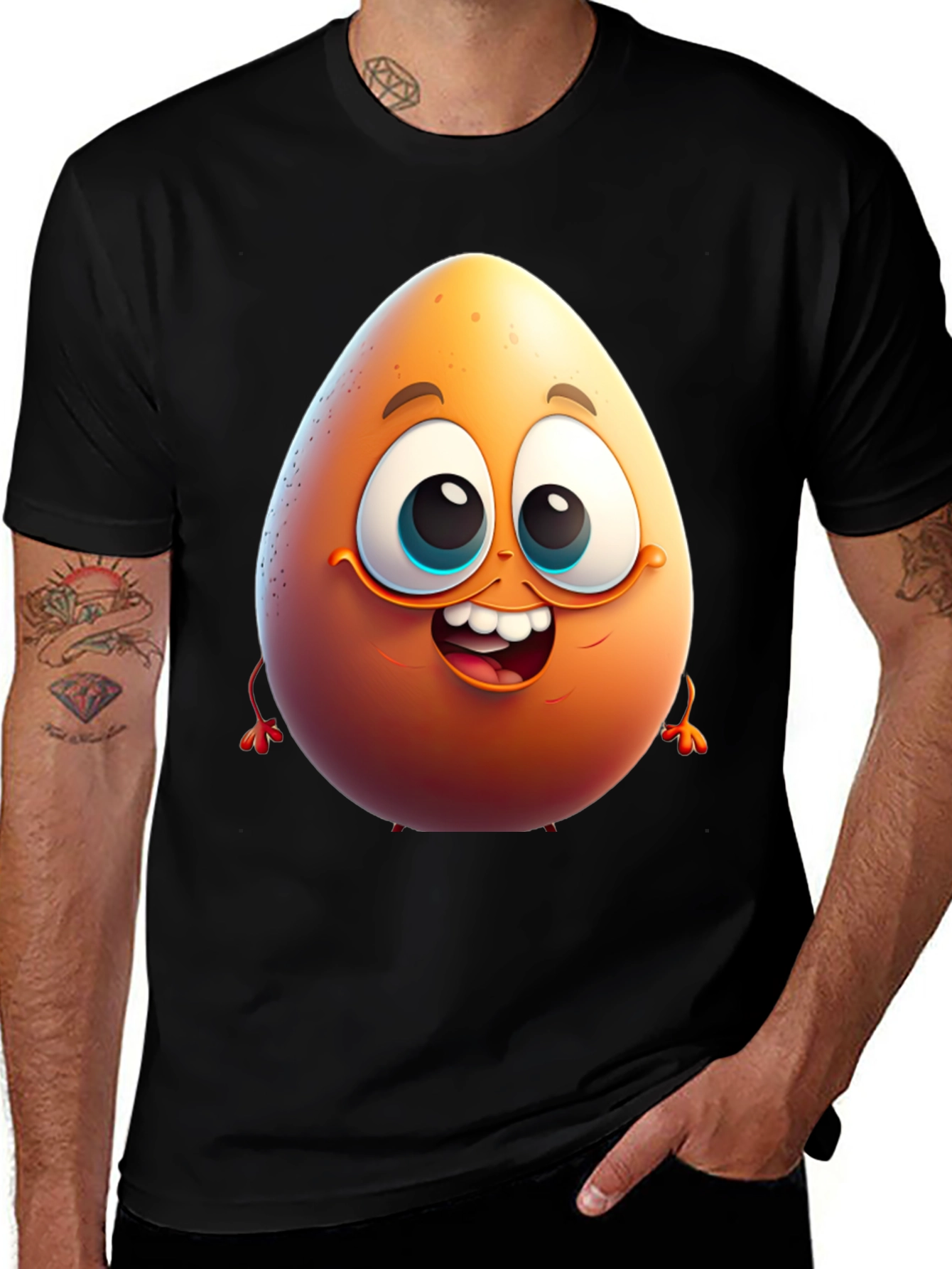 Egg-cellent Black Cartoon T-Shirt