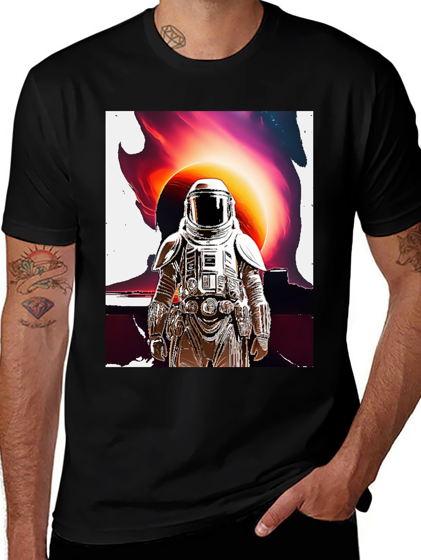 Black Astronaut Graphic T-Shirt - Space Art Tee main image