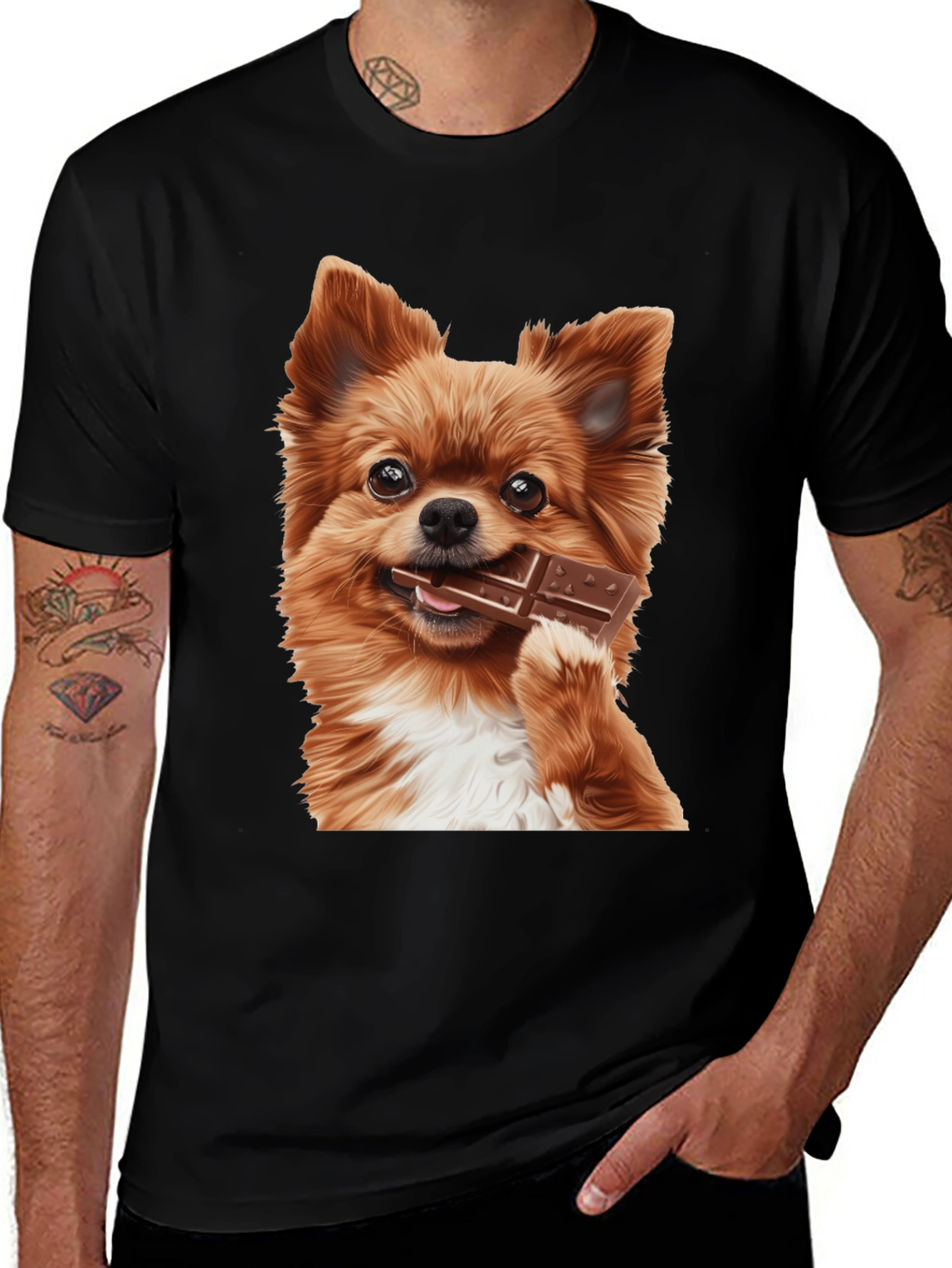 Variant 20 of Dog with Chocolate Bar Black T-Shirt