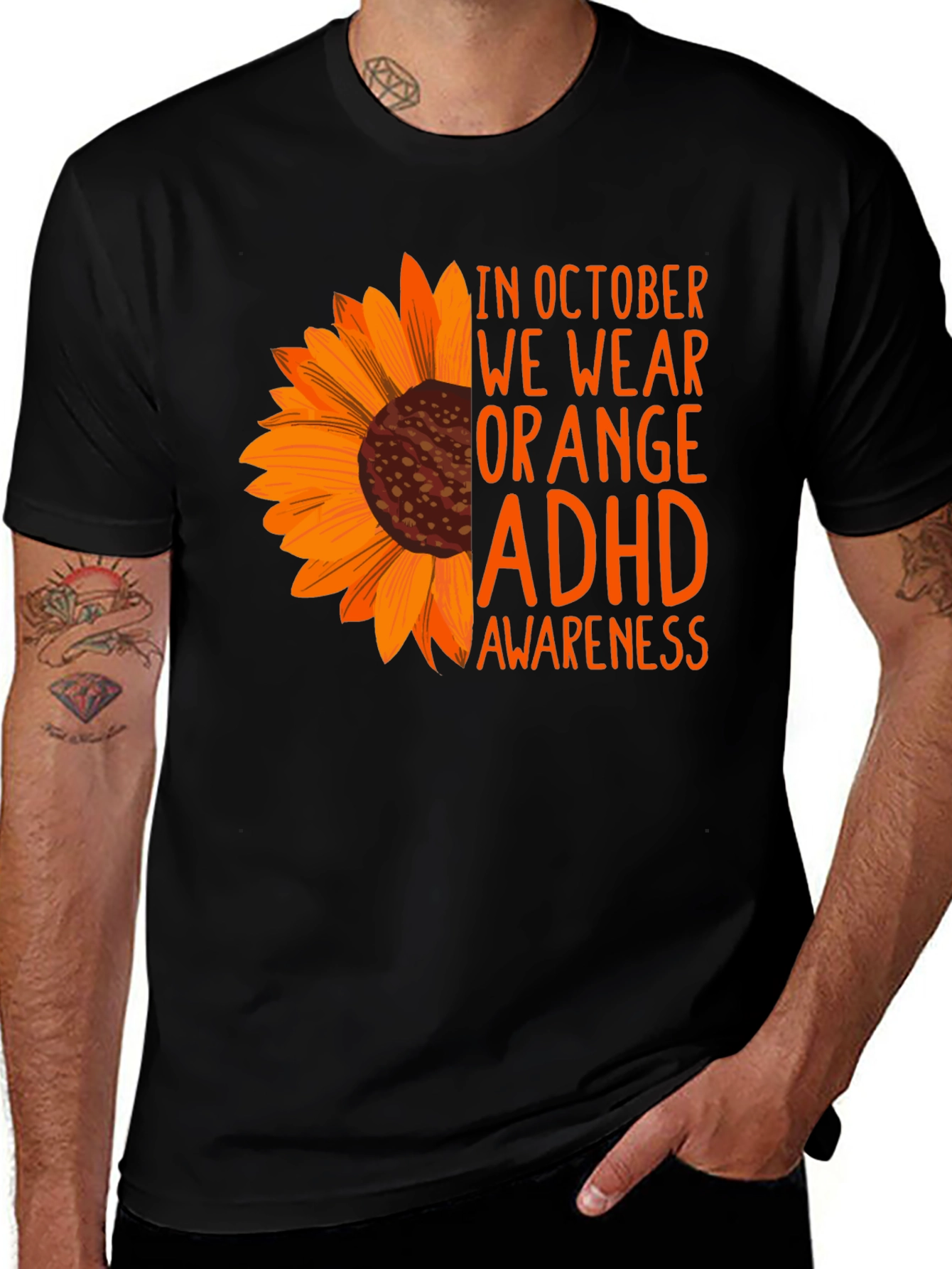 Orange ADHD Awareness Sunflower T-Shirt