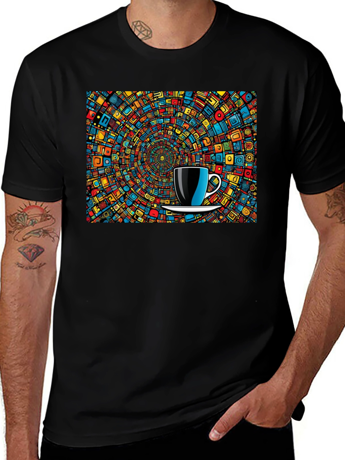 Variant 25 of Colorful Mosaic Coffee Cup Graphic T-Shirt
