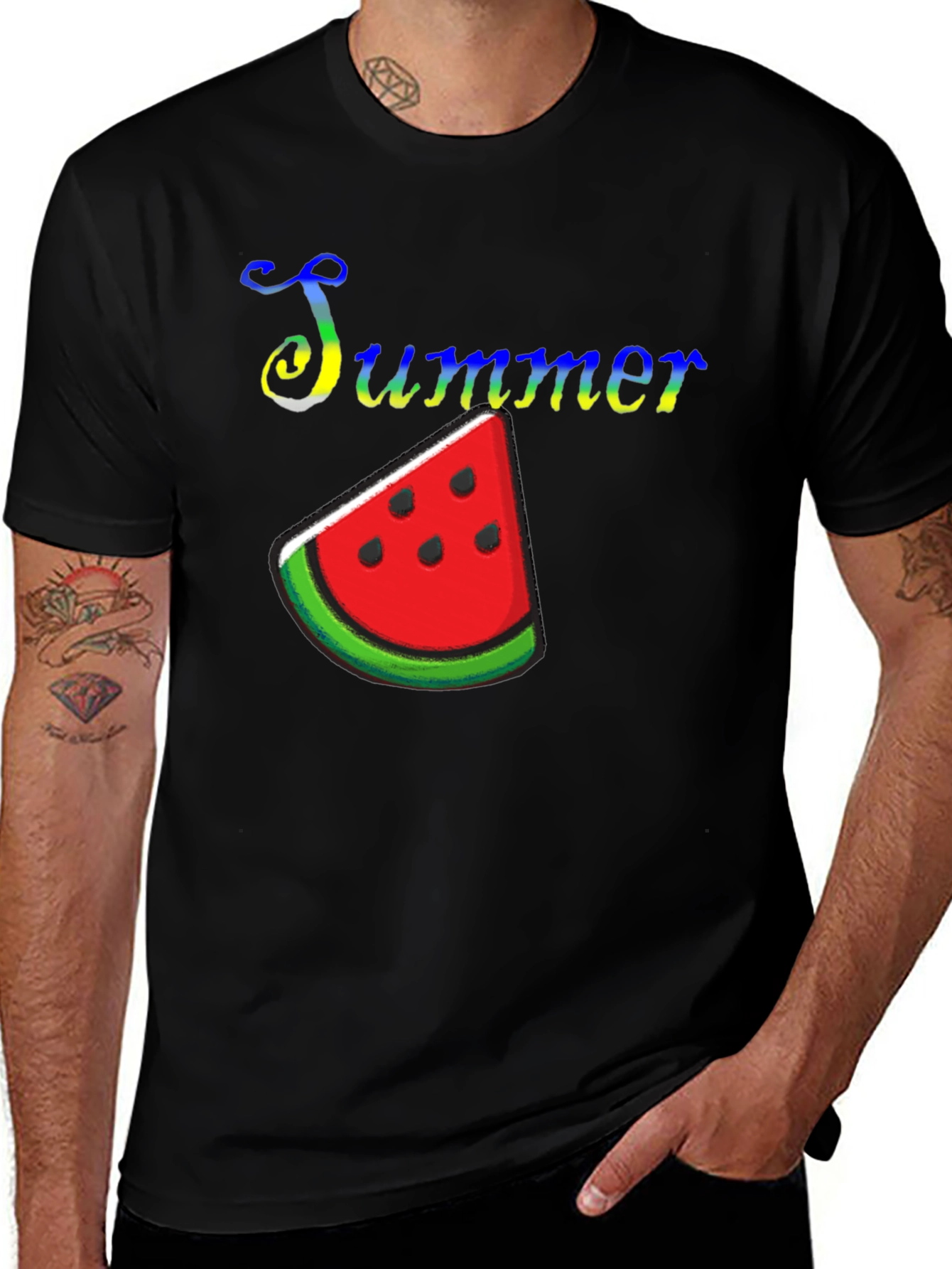 Variant 9 of Summer Watermelon Graphic Print Black T-Shirt