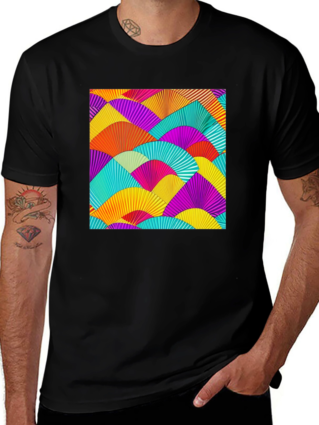 Variant 2 of Vibrant Fan Pattern Black T-Shirt