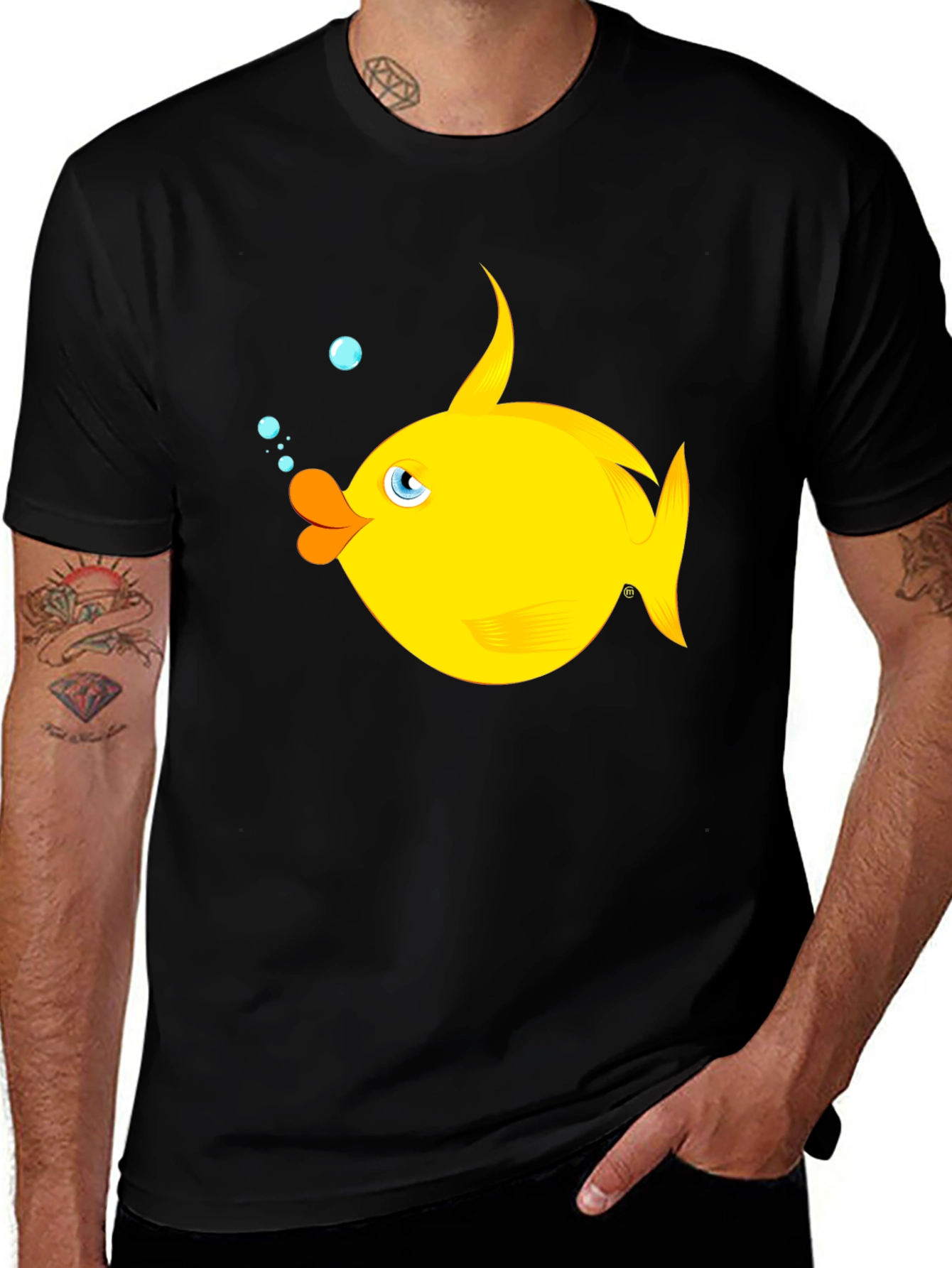 Variant 21 of Cartoon Fish Graphic Black T-Shirt