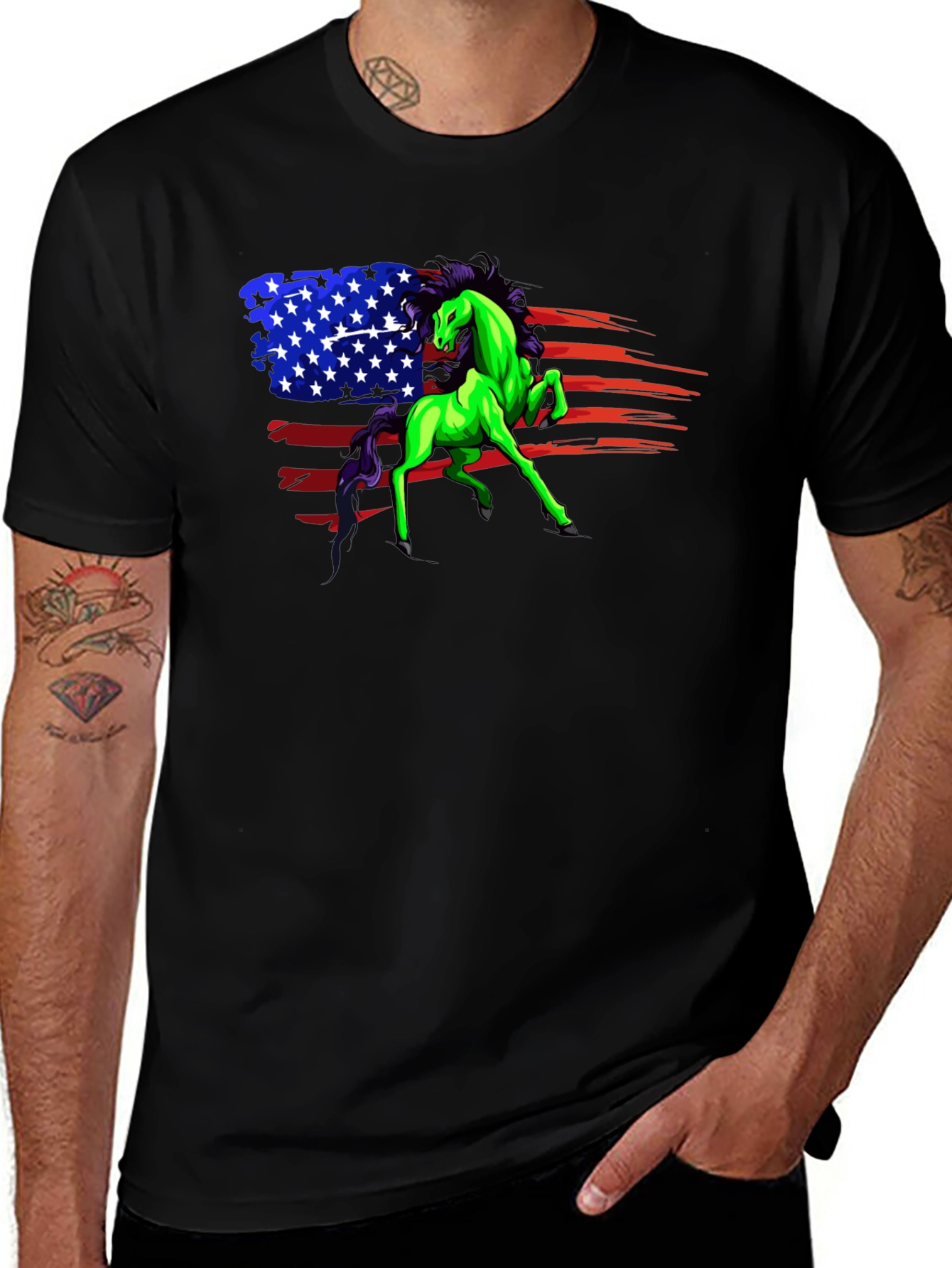 Variant 19 of Patriotic Horse Graphic Tee - Unisex Black Shirt