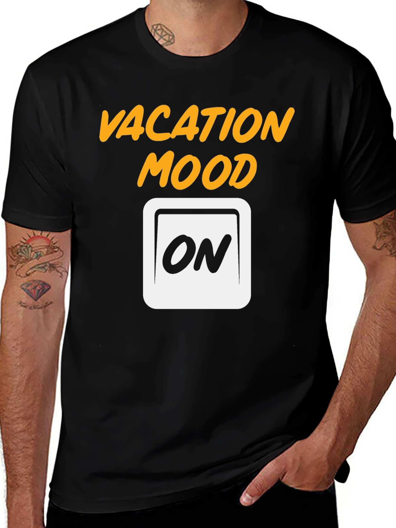 Variant 3 of Vacation Mode On Graphic Tee - Black Cotton T-Shirt