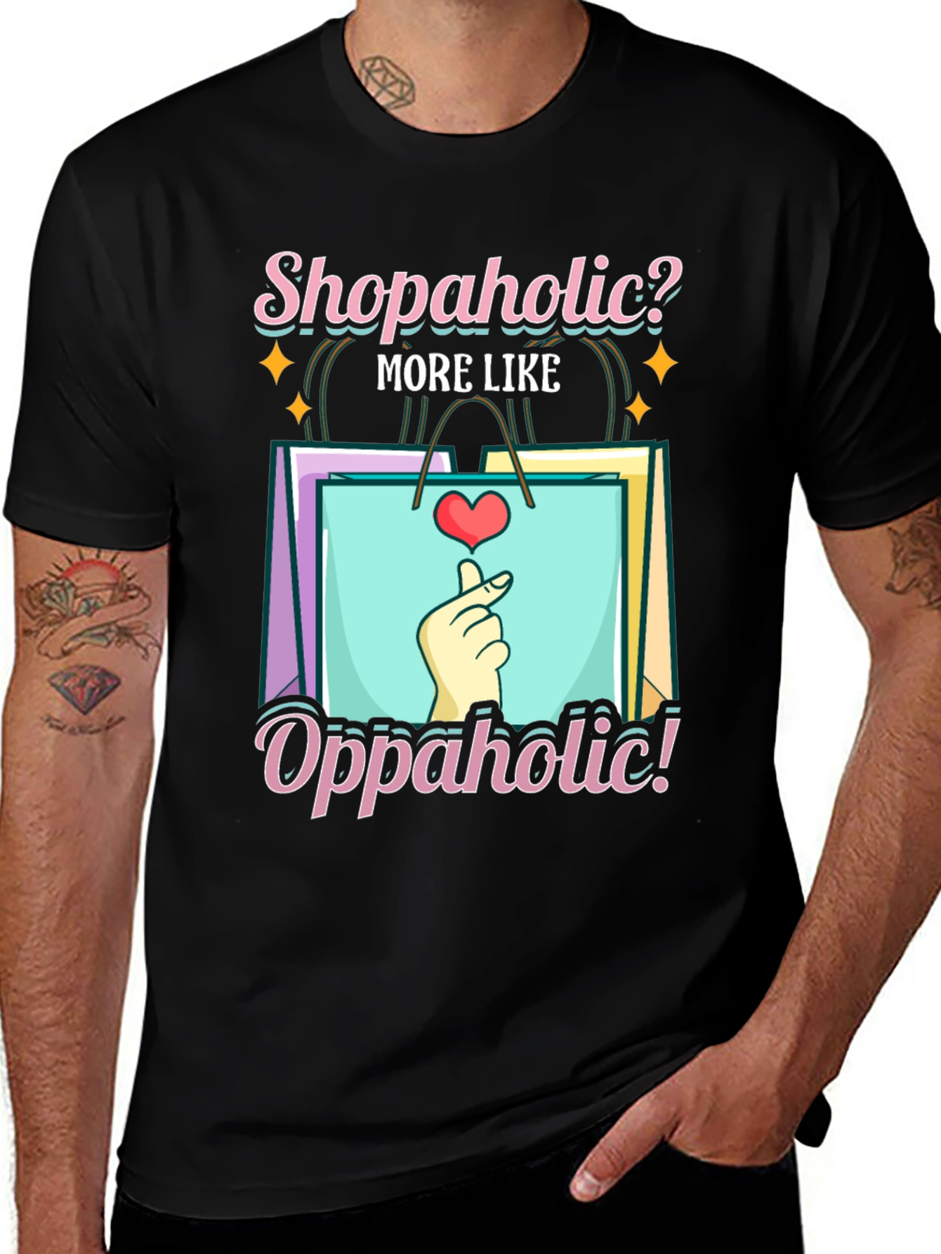 Variant 4 of Shopaholic? Oppaholic! Black Graphic Tee