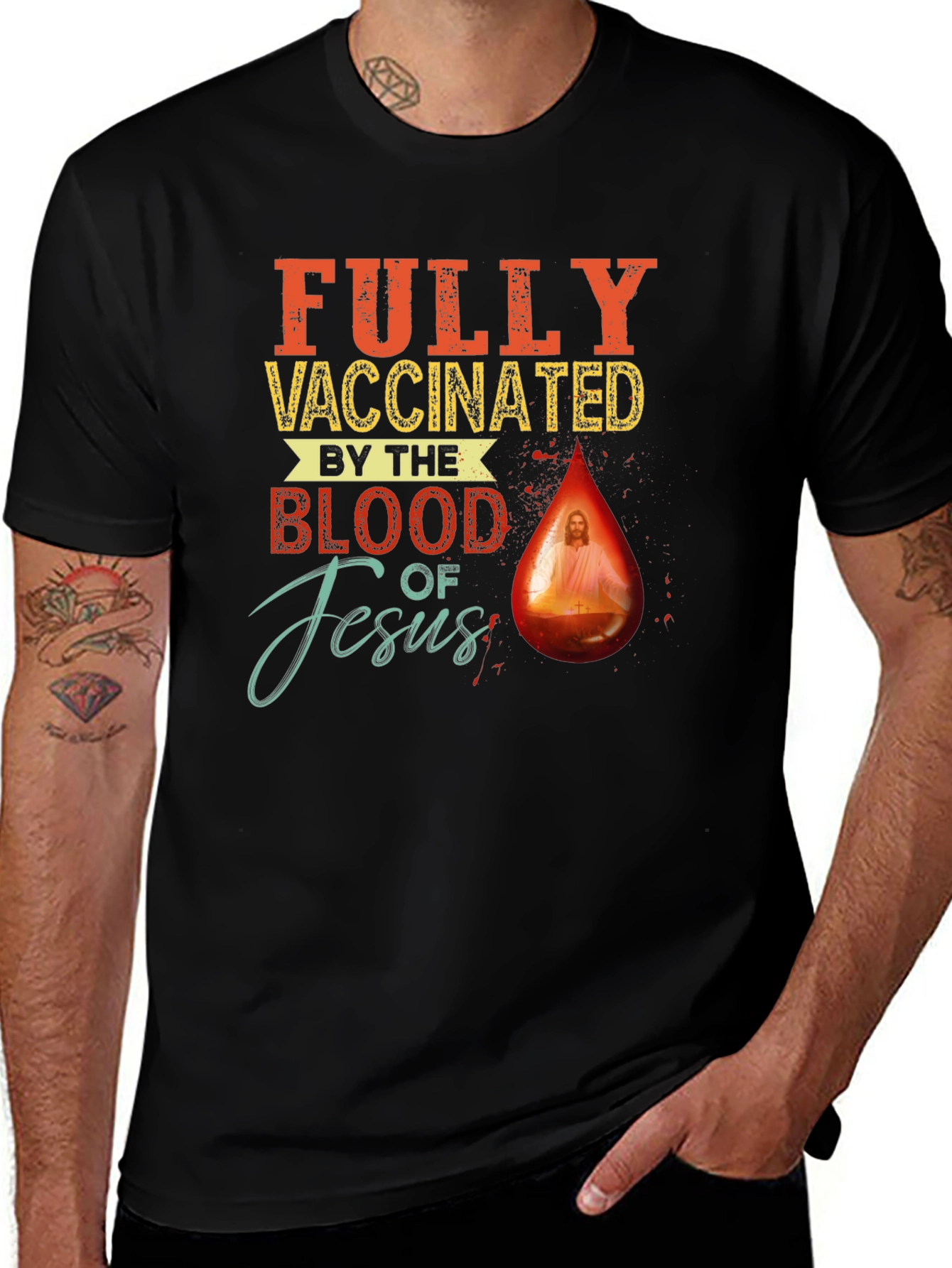 Black Fully Vaccinated by the Blood of Jesus T-Shirt main image