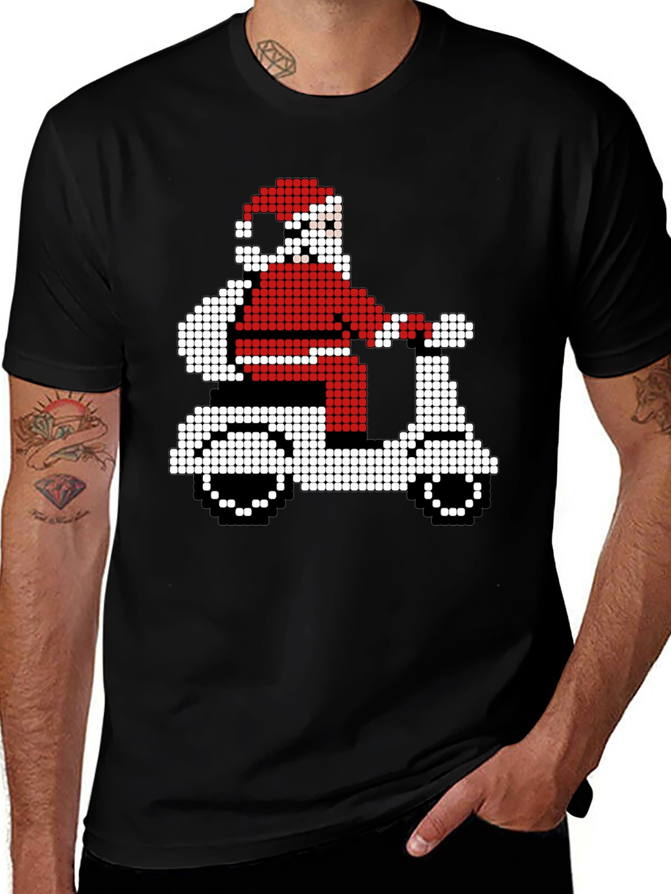 Pixel Santa Scooter T-Shirt - Holiday Fun!