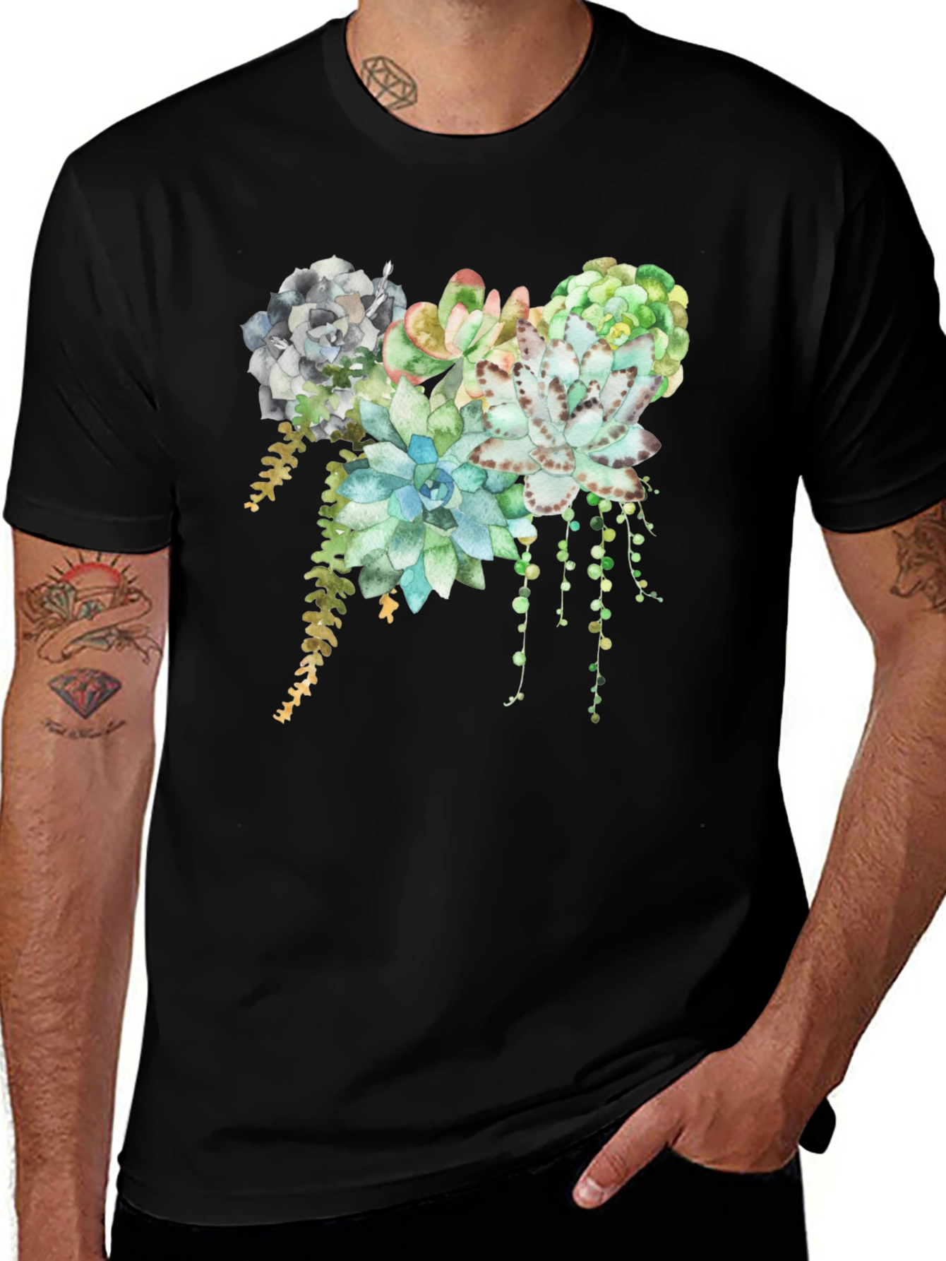 Variant 18 of Succulent Print T-Shirt - Stylish Botanical Design