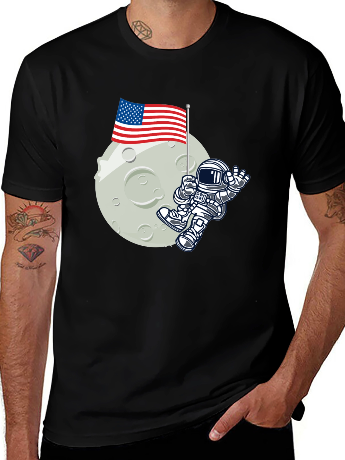 Astronaut USA Flag Graphic T-Shirt
