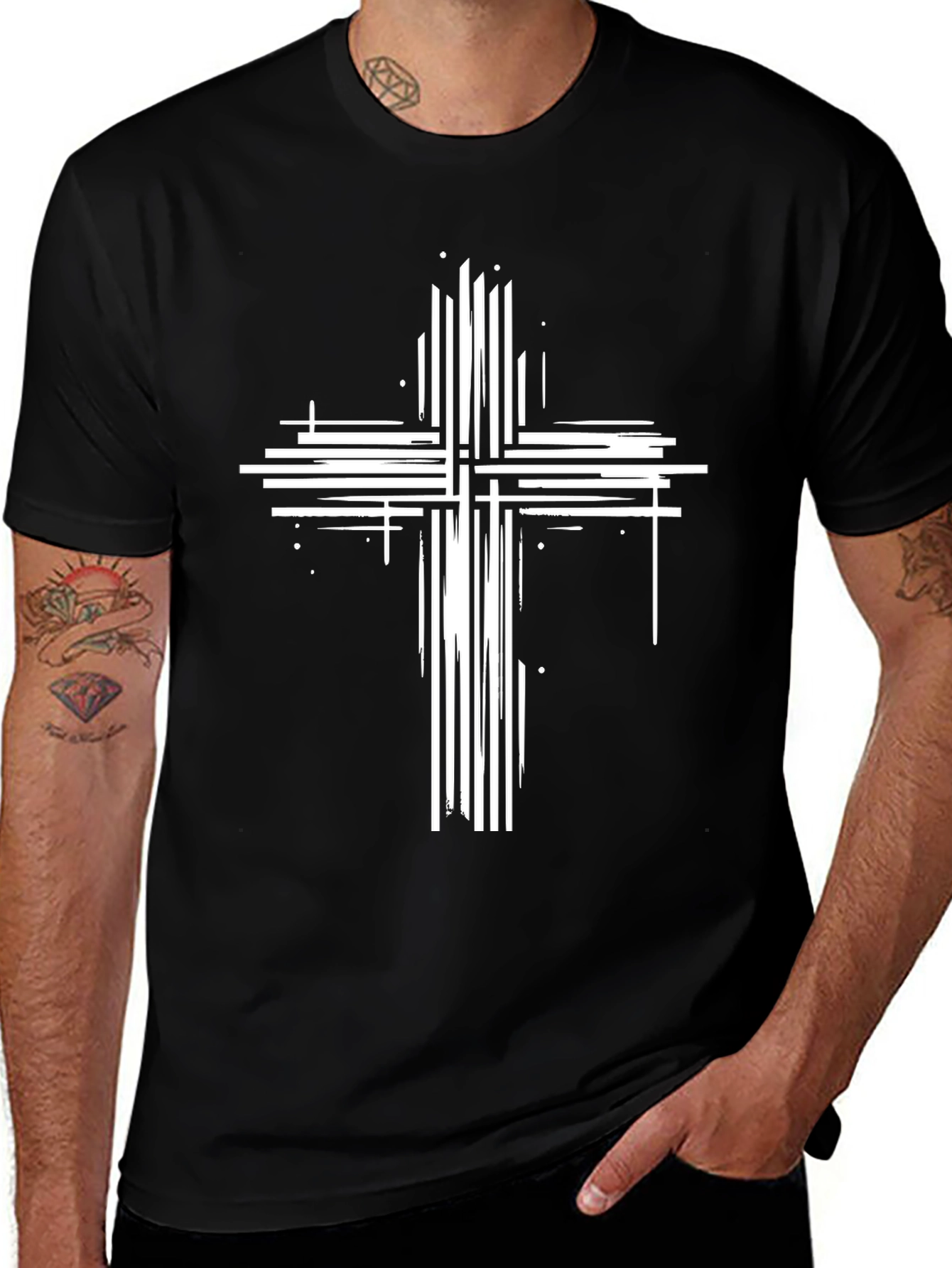 Variant 28 of Abstract Cross Graphic Print Black T-Shirt