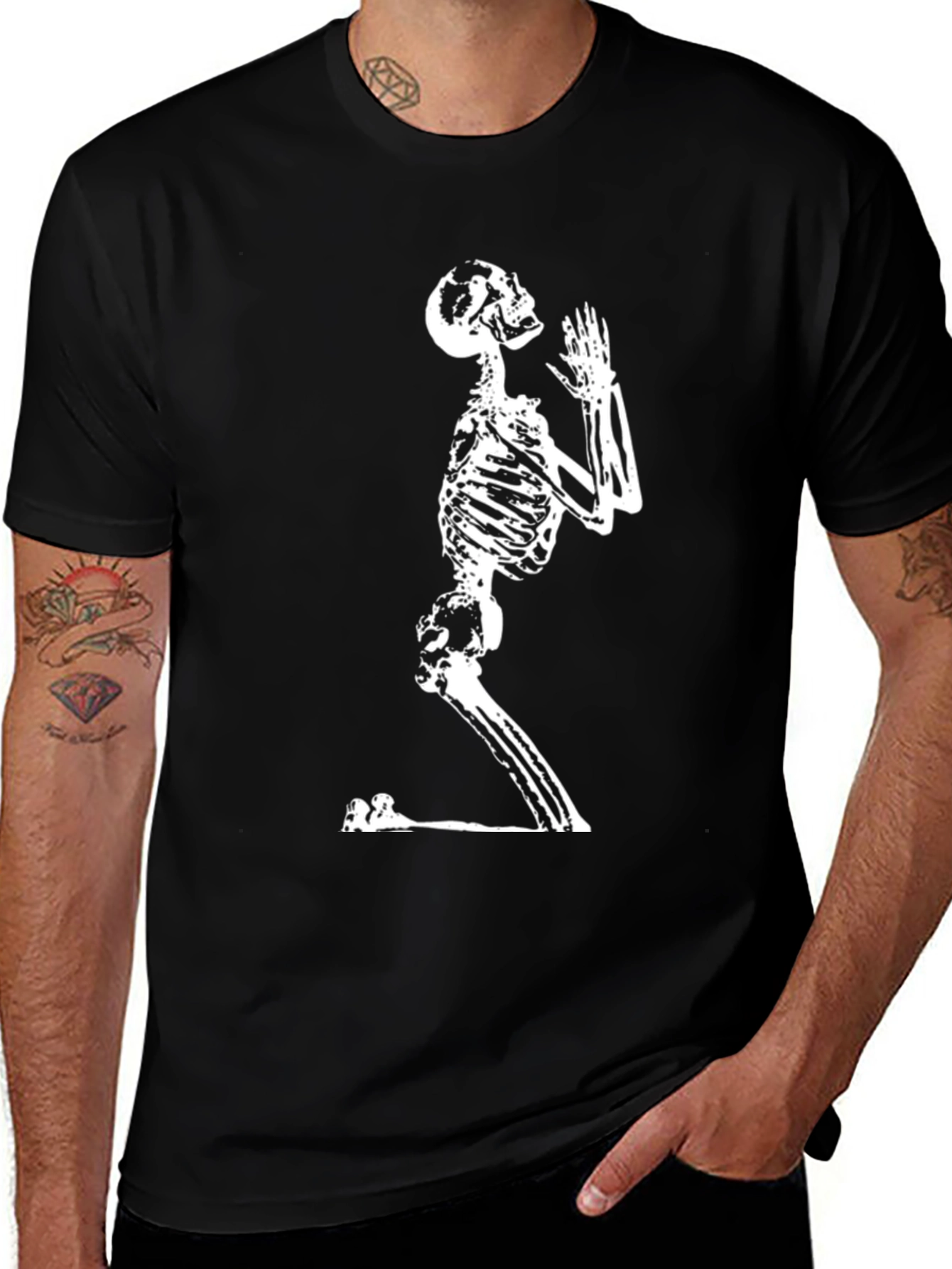 Variant 25 of Praying Skeleton Graphic Tee - Black