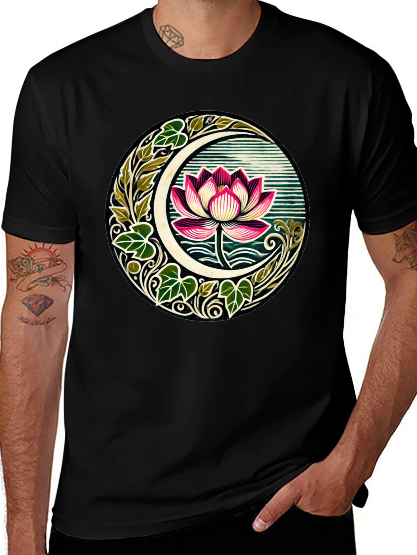 Variant 16 of Lotus Moon Graphic T-Shirt - Botanical Style Tee
